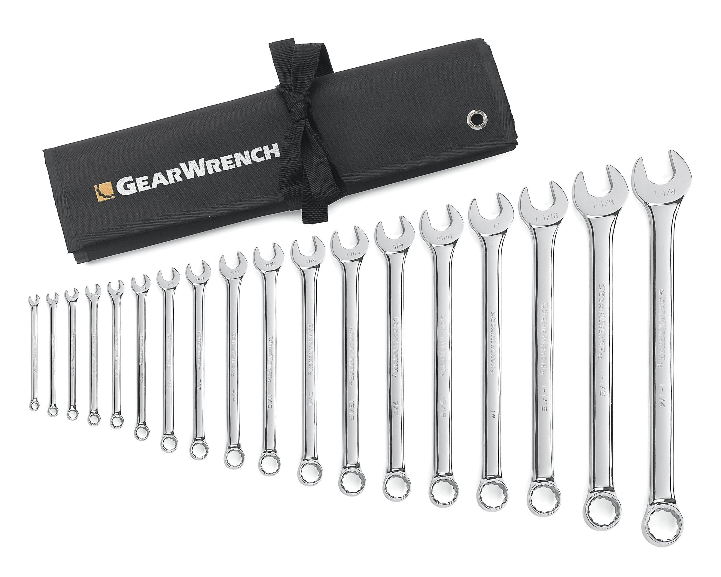 18 Pc. GEARWRENCH 12 Pt. Combination Wrench Set, Long Pattern, SAE - 81917