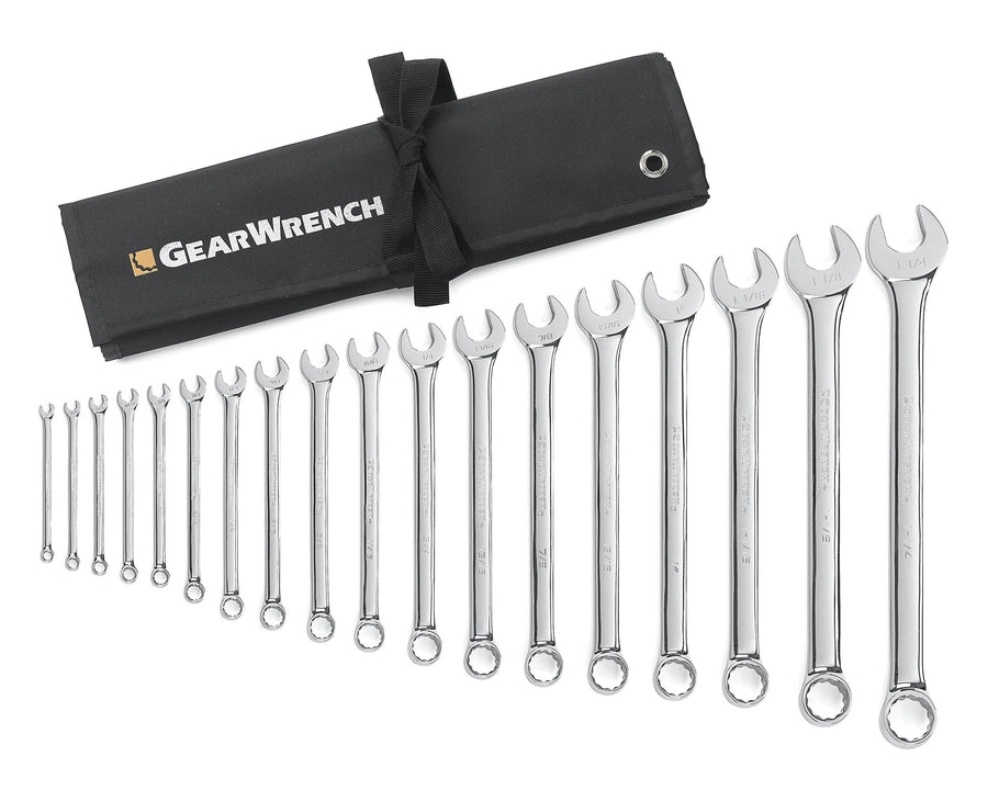 18 Pc. GEARWRENCH 12 Pt. Combination Wrench Set, Long Pattern, SAE - 81917