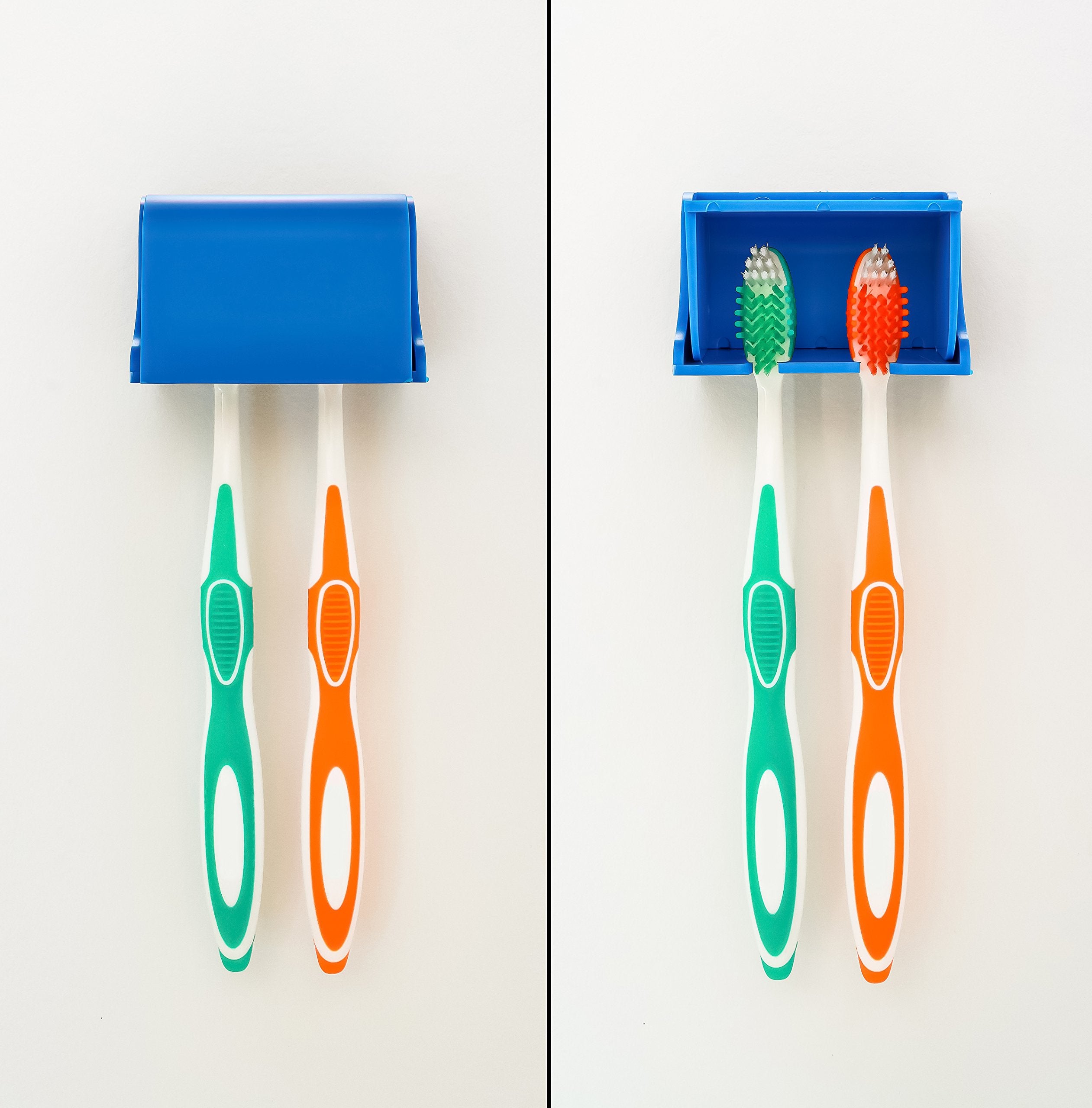 Camco Wall Mounted Pop-A-Toothbrush Holder - Guards Against Dust and Other Particles - Vented for Quick Drying - Double-Sided Tape for Permanent Mounting (57206)
