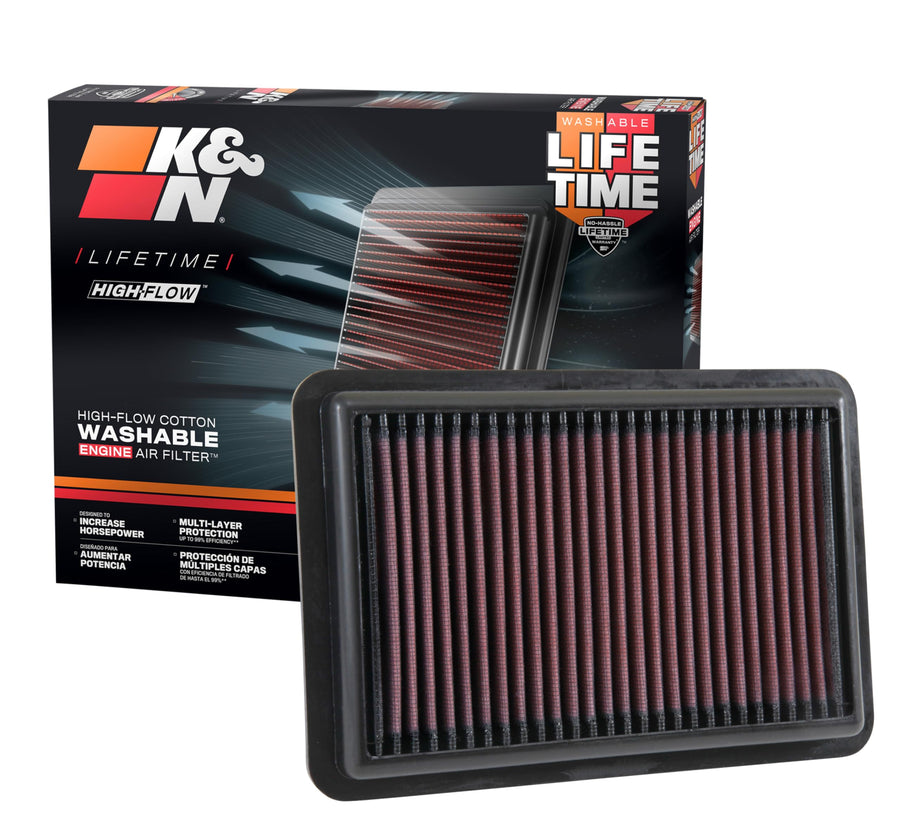 High-Flow K&N Original Lifetime Engine Air Filter: Increase Power: Washable: Compatible with 2017-2025 HYUNDIA/KIA: Elantra, I30, Kona, Veloster, Cerato, Forte, ProCeed, Seltos, Soul, Xceed, 33-5050