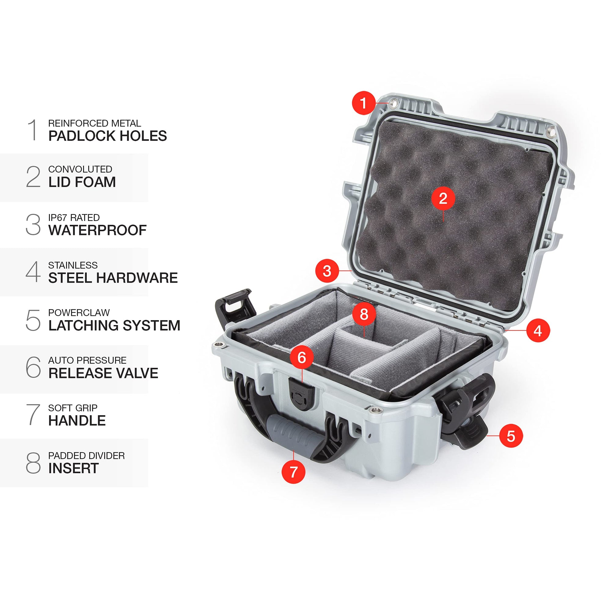 Waterproof Nanuk 905 Hard Case with Padded Dividers - Silver