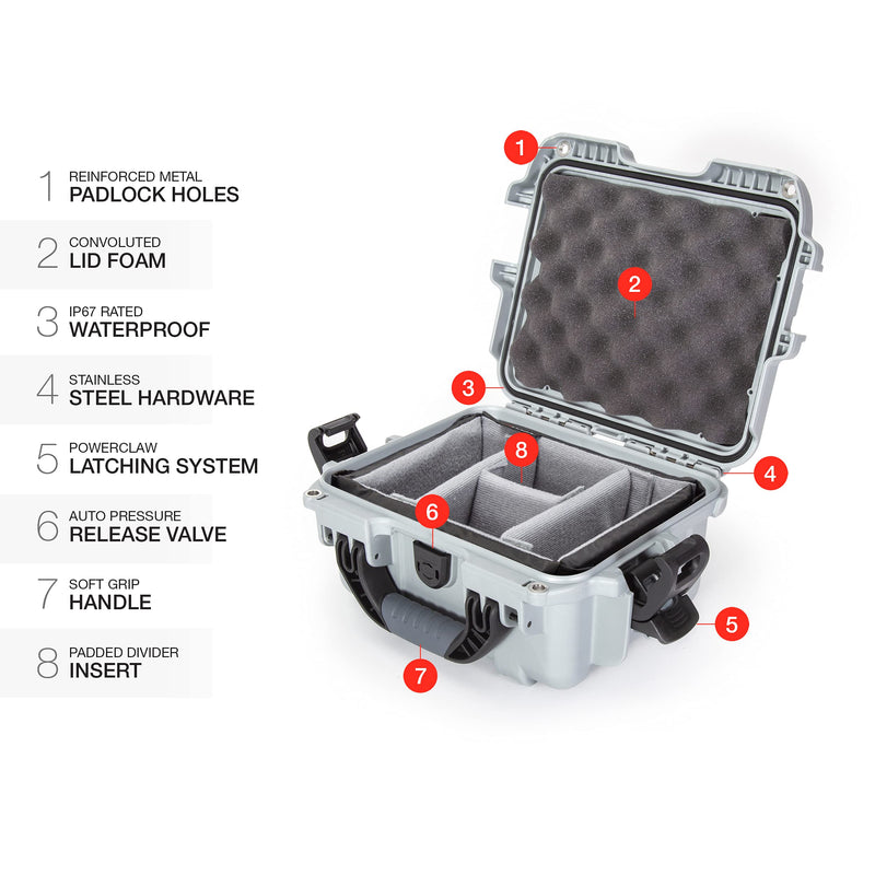 Waterproof Nanuk 905 Hard Case with Padded Dividers - Silver