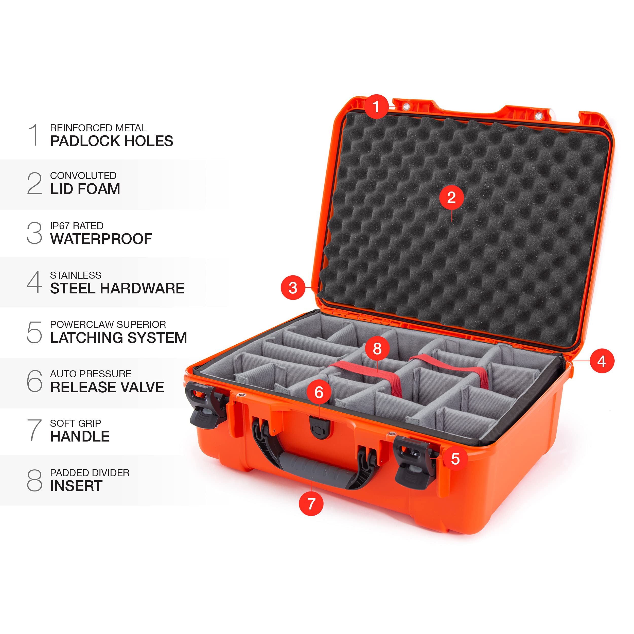 Nanuk 940 Large Series Lightweight NK-7 Resin Waterproof Protective Case with Padded Dividers, Orange
