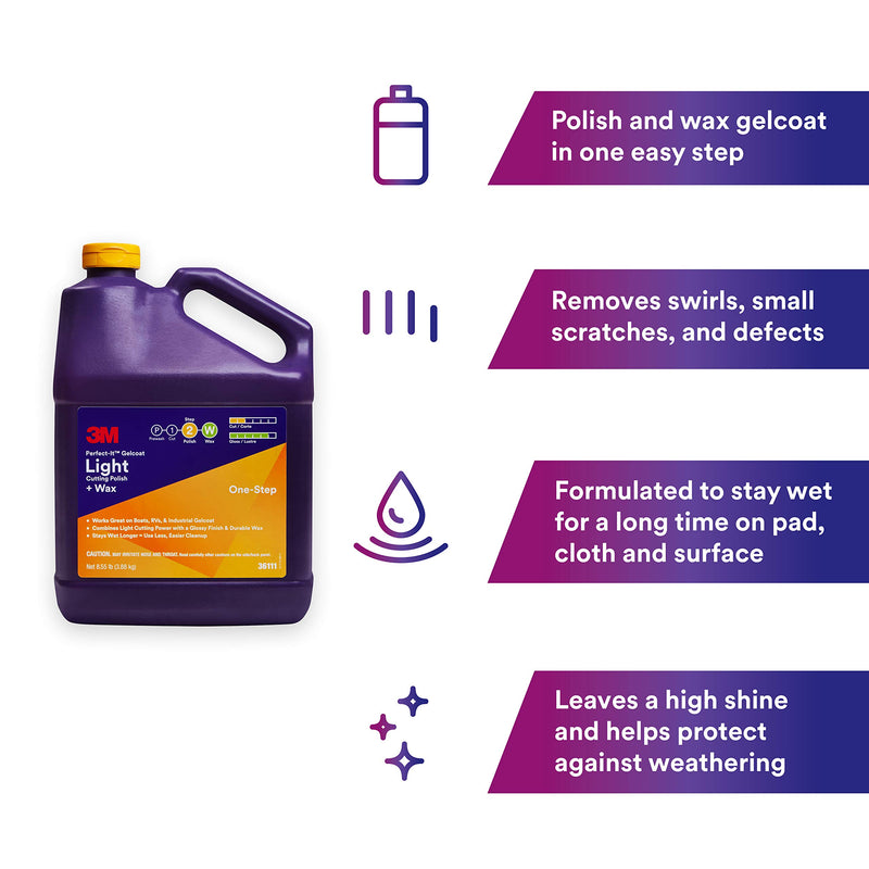 3M Perfect-It Gelcoat Light Cutting Wax + Polish, 36111, 1 Gallon, One-Step Process, Removes Scratches and Swirls, Light Oxidation Remover for Boats and RVs