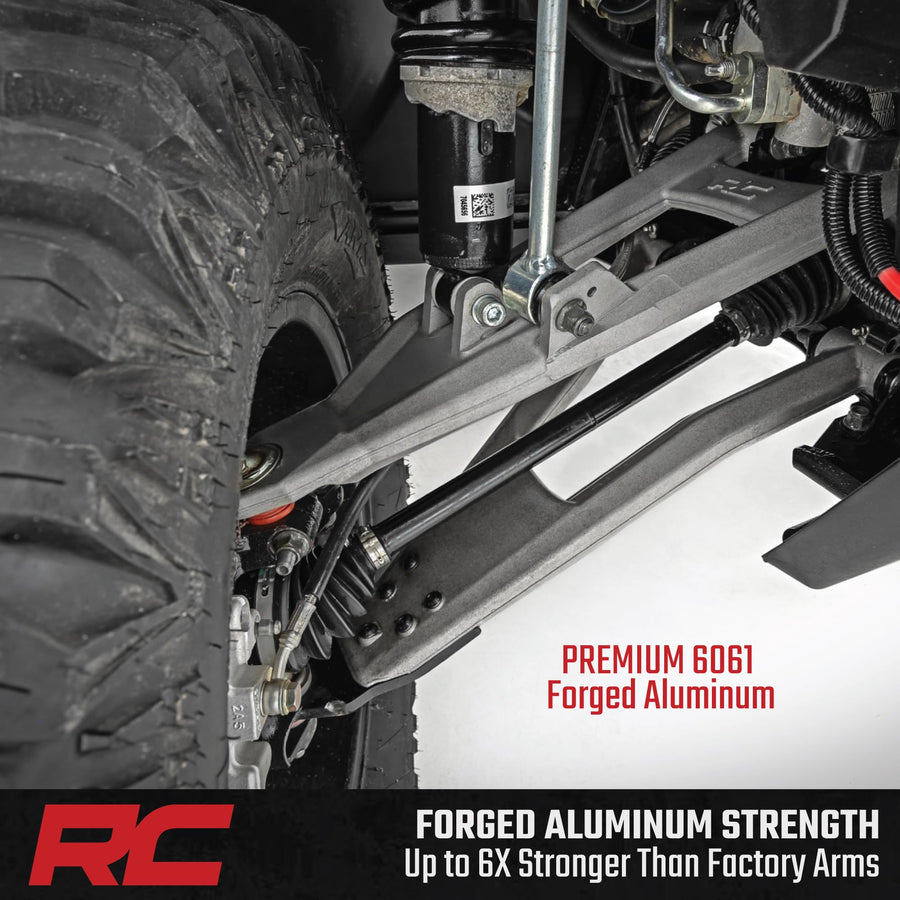 Rough Country High Clearance Control Arms Aluminum with 2" Forward Offset for Polaris Ranger XP 1000 (2021-2025) - Forged A-Arms with Silver Finish, 4-Pack