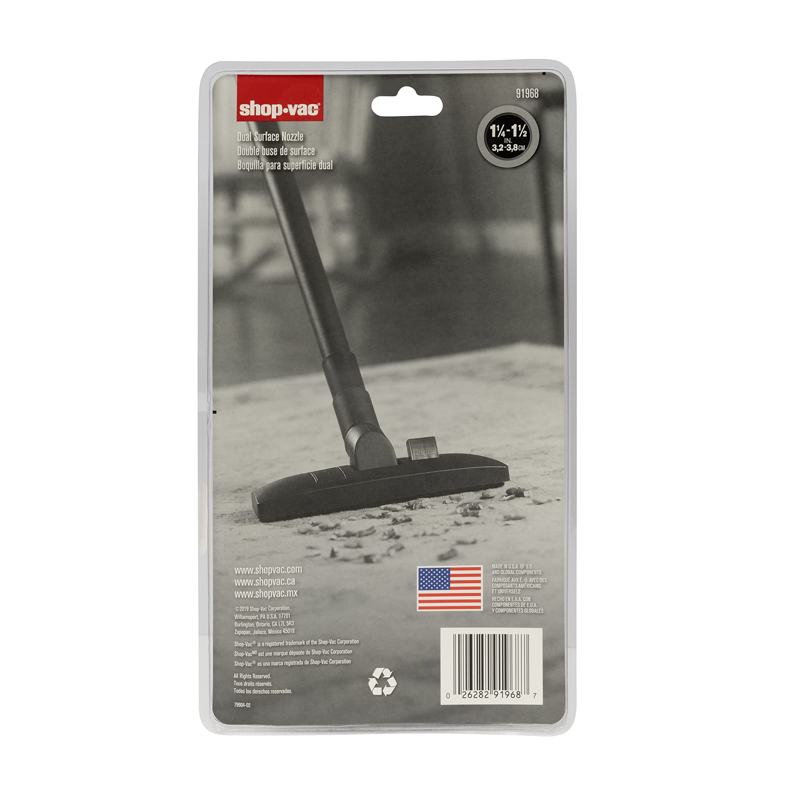 Dual Surface Floor Nozzle Shop-Vac 9196833 With Foot Lever, Includes 1.25 Inch Adaptor, Durable Polypropylene, (1-Pack)