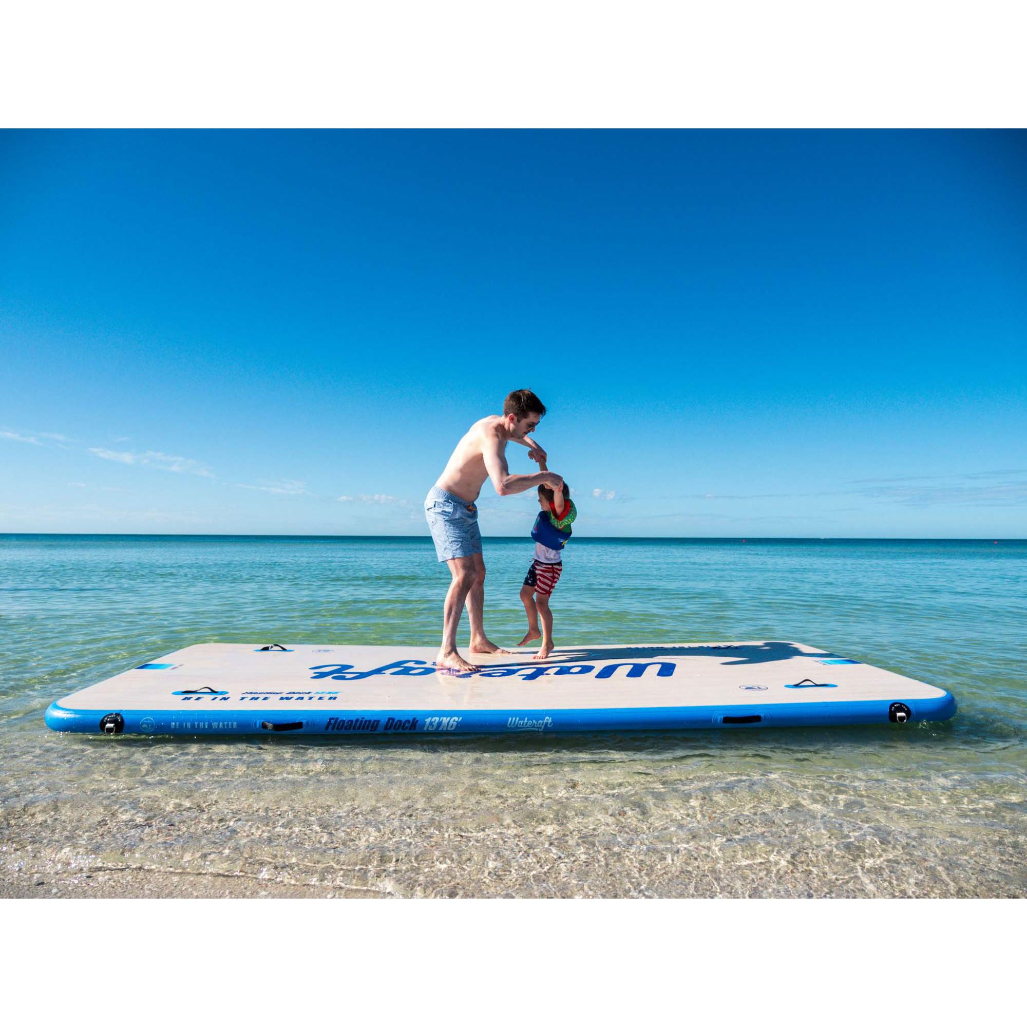 13 ft x 6 ft Wateraft Inflatable Floating Dock, Water Raft, Pad & Boat Docking Station for Lake, Pool, Beach & Ocean, w/ Handles & D-rings, Multicolor