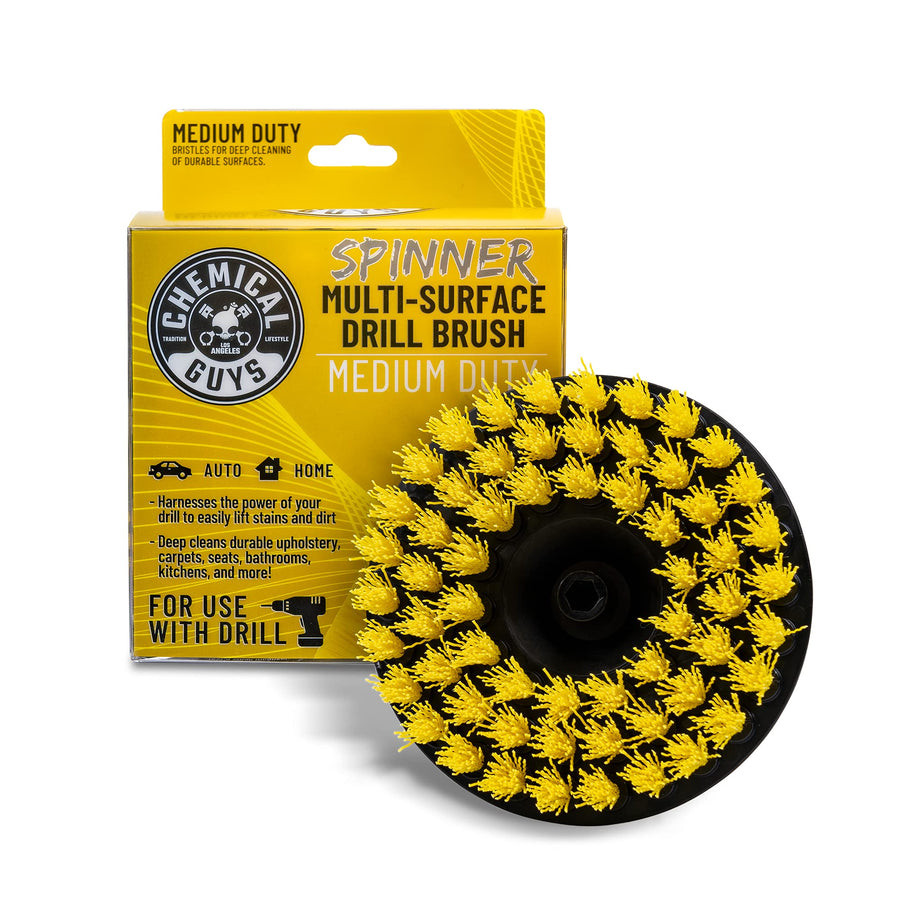 Chemical Guys Medium Duty Spinner ACC507 Multi-Surface Drill Brush Attachment (Fits Any Standard Drill - Power Scrubber Removes Stains & Cleans Floor Mats, Upholstery & Carpets), Yellow