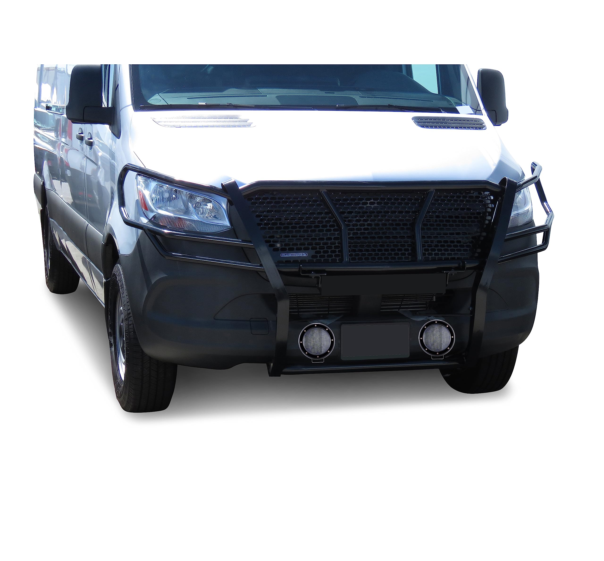Heavy Duty Black Horse Rugged Grille Brush Bumper Guard Modular Come with Pair of 5.3" LED Lights Compatible with 2019-2025 Dodge Sprinter-Benz Sprinter 1500/2500/3500-RU-DOSP19-B-PLFB