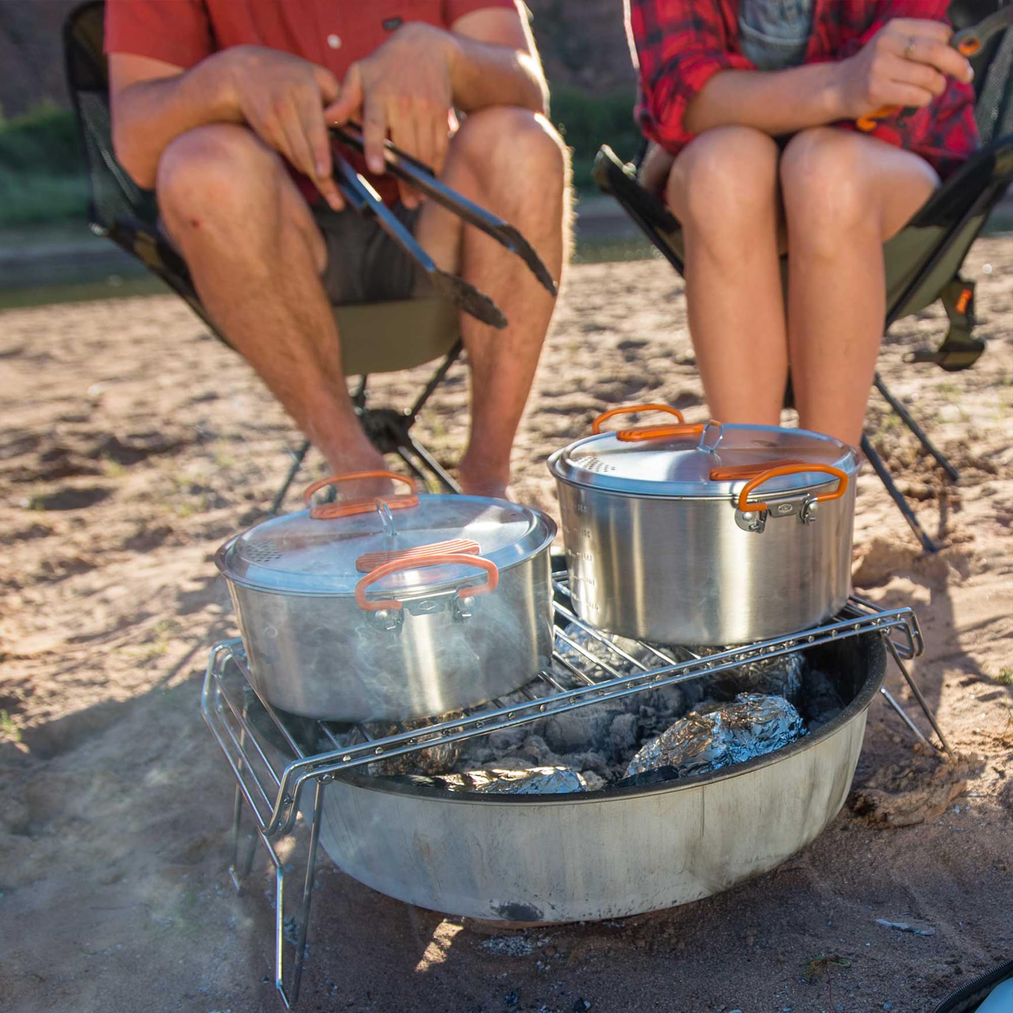 GSI Outdoors Stainless Steel Glacier Base Camper - Medium - 3 Pieces Cookset - Durable, & Compact Pot Pan for Camping