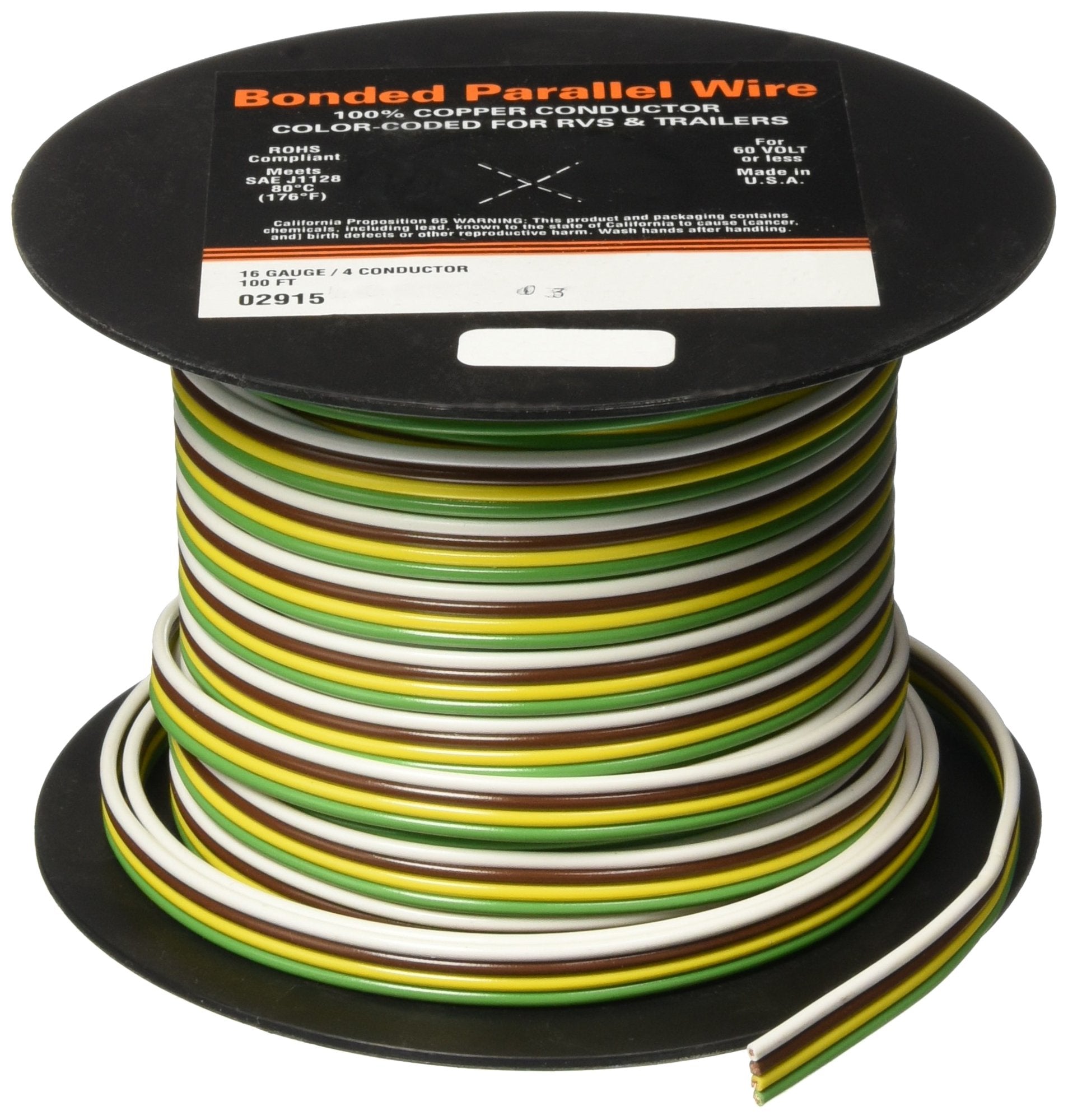 Deka East Penn (02915) 100' 16-4 Gauge Parallel Primary Wire, Yellow, Green, White, Brown