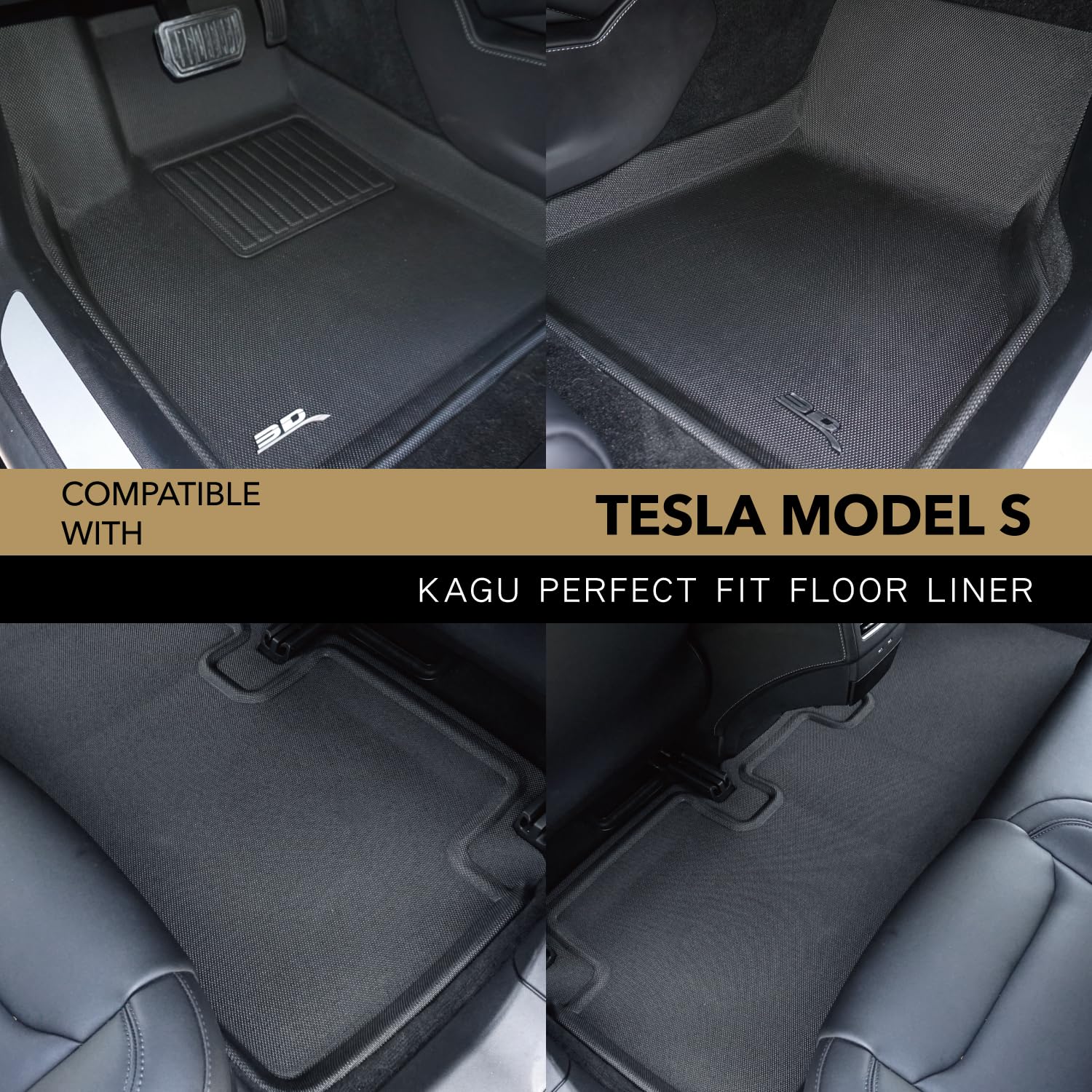 3D MAXpider Kagu Custom Fit Floor Mat (Black) Compatible with Tesla Model S 2015-2019 - Full Set