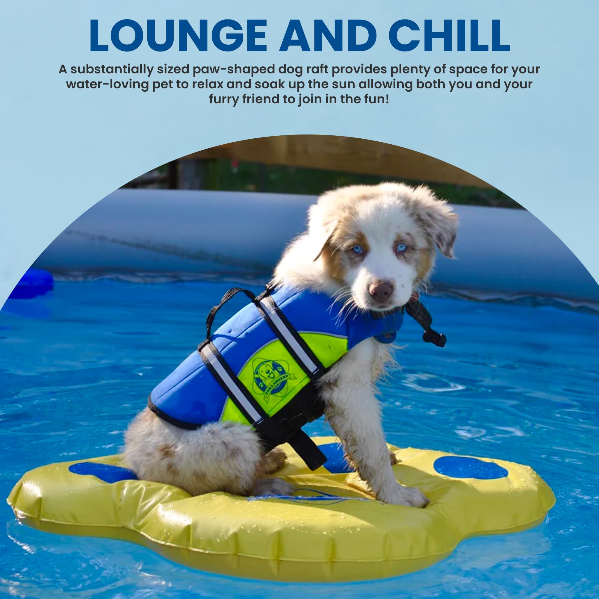 Paws Aboard Lazy Raft Doggy, Puncture Resistant Vinyl Dog Float, Perfect for The Lake, Pool, River and Boat - Small (30" x 23")