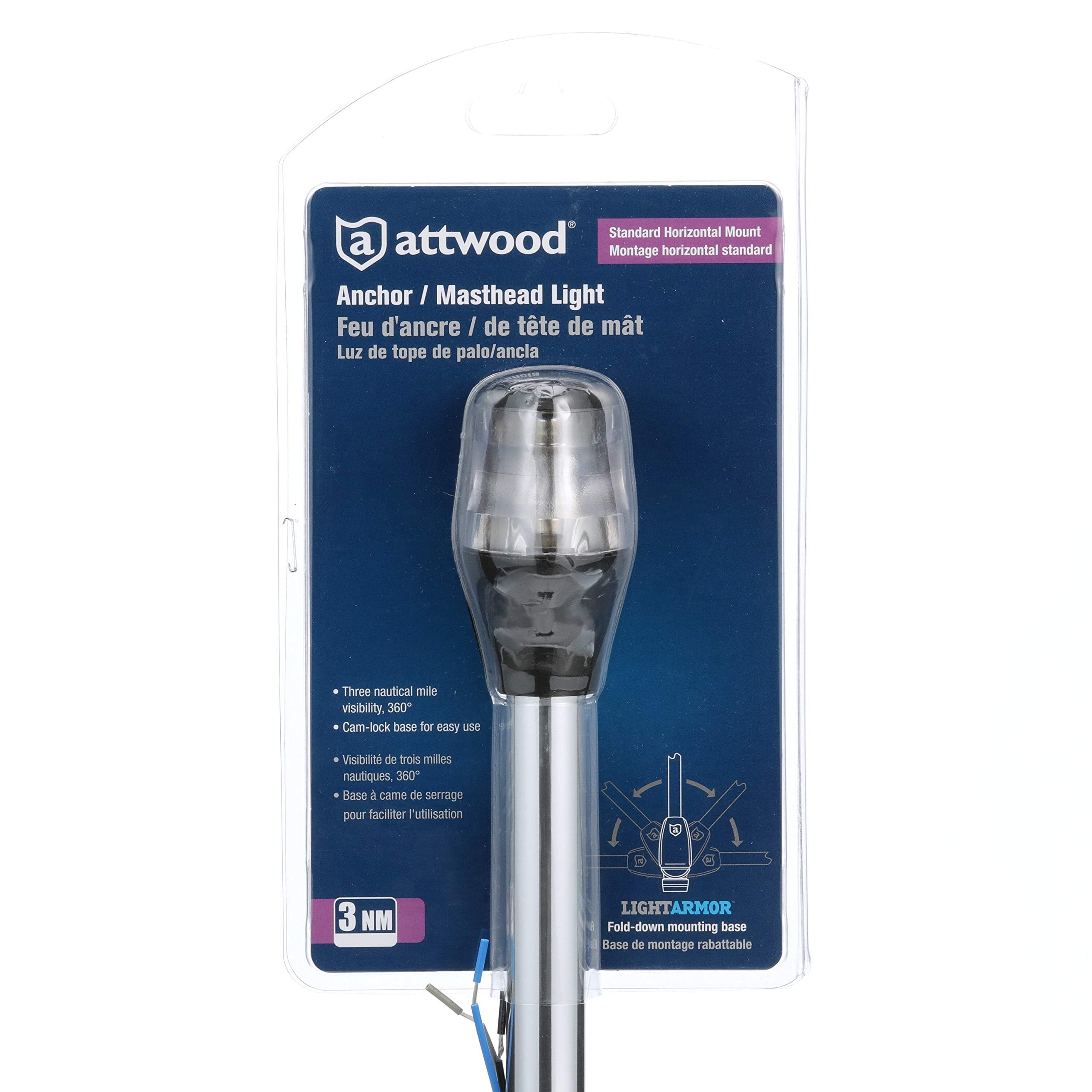 Attwood Fold Down 7201-P-7 Incandescent Anchor/Masthead Navigation Light, Black Base, 12-Inch