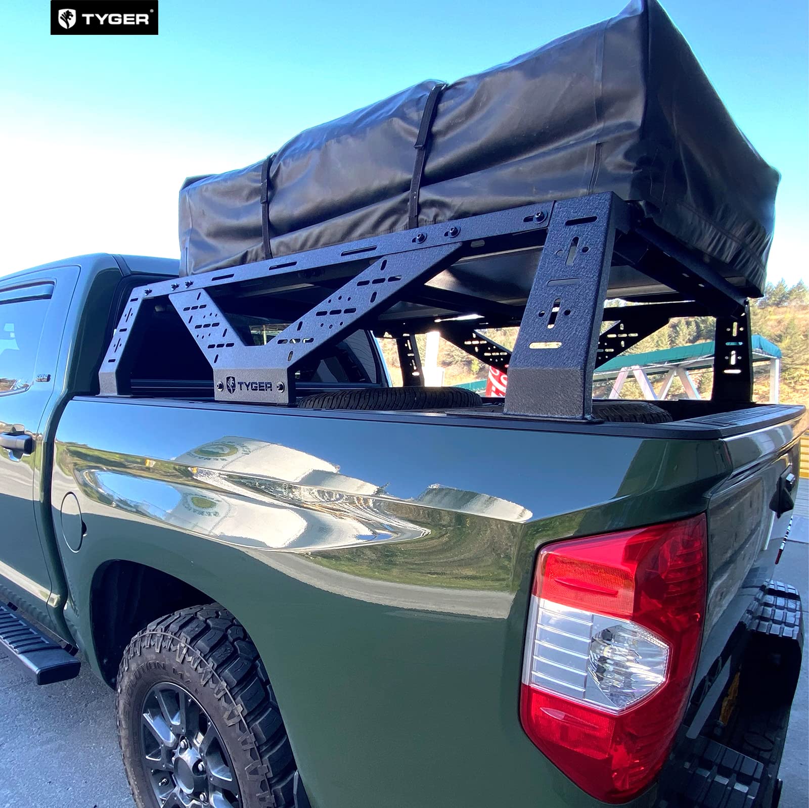 Tyger Auto Overland Plate Style Bed Rack for Full-Size Pickup Trucks | Compatible with Ram 1500 & HD, Ford F-Series, Silverado, Sierra, Titan & XD (see image for size chart) | TG-BK2U55637, Black