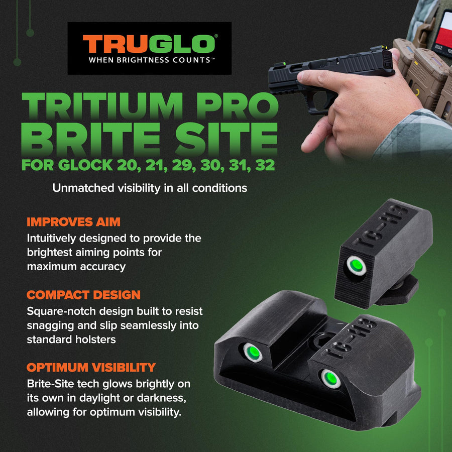 TruGlo Compact Pro Tritium Brite-Site Night Sight High Set Hunting, Tactical, Military Handgun Sight Compatible with Glock 20, 21, 29, 30, 31, and 32