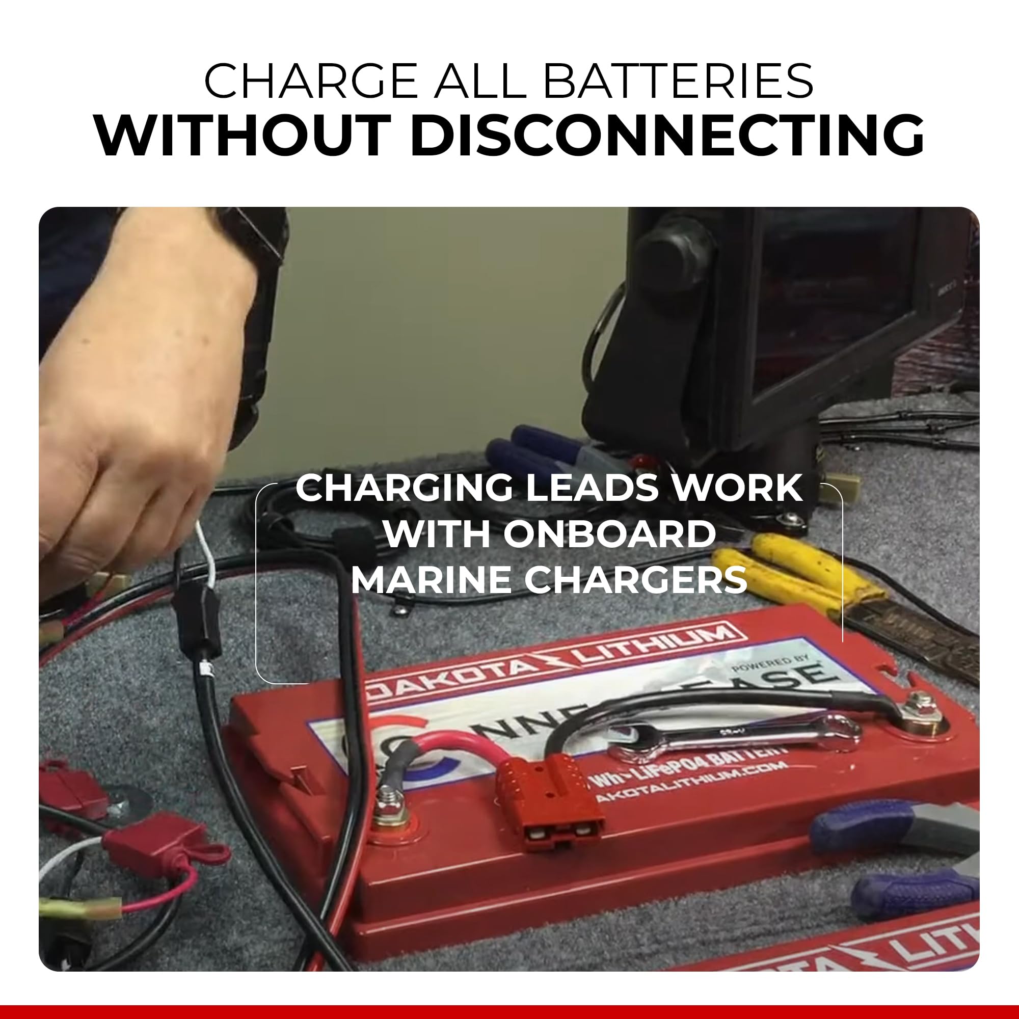 24V Connect-Ease Trolling Motor Connection Kit RCE24VB5CHK | 5-Foot Series Connector for Two 12V Separated Batteries with Onboard Charging Charger Leads | Marine Grade Wires | Batteries NOT Included
