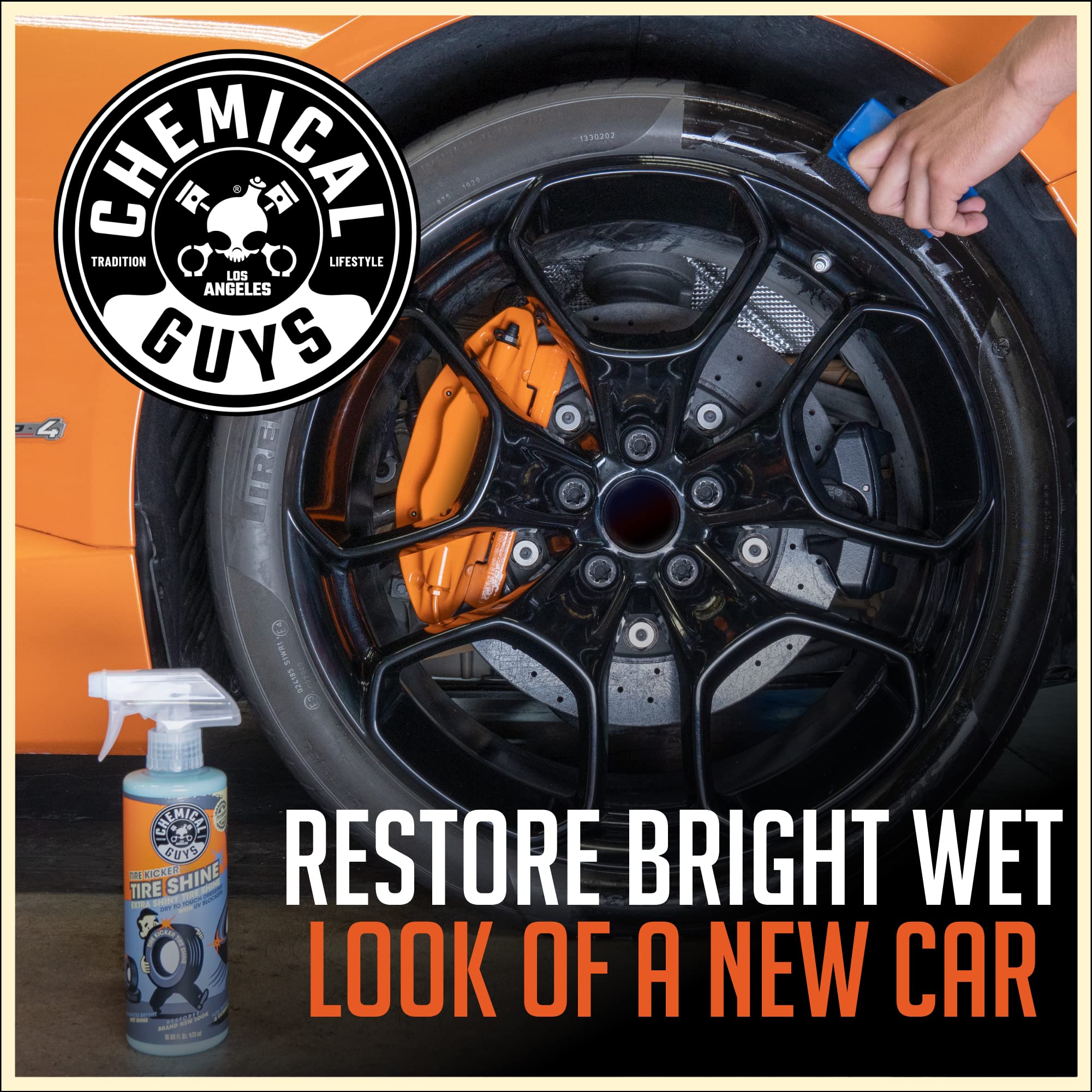 Chemical Guys Extra Glossy Tire Kicker Sprayable Tire Shine Spray, Dry-to-Touch Dressing - Restores Wet Look to Rubber, Vinyl, and Plastic, Safe for Cars, Trucks, Motorcycles, RVs, and More - 128 oz
