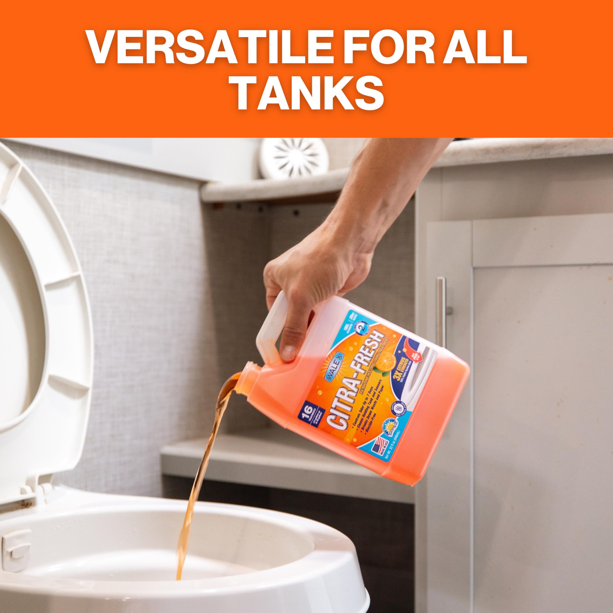 Citra-Fresh Walex Liquid Holding Tank Treatment for RV, Camper & Marine - Black Water Tank Deodorizer for Rapid Breakdown of Waste & Toilet Paper, Biocide-Free, Septic Tank Safe, 32oz