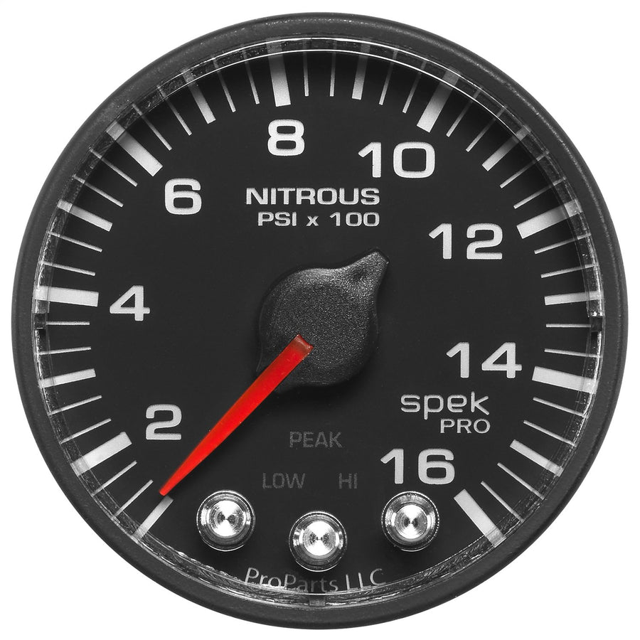Nitrous Press AutoMeter P320328 Gauge (Spek-Pro 2 1/16", 1600Psi, Stepper Motorwith Peak & Warn, Blk/Blk, Spek-Pro)