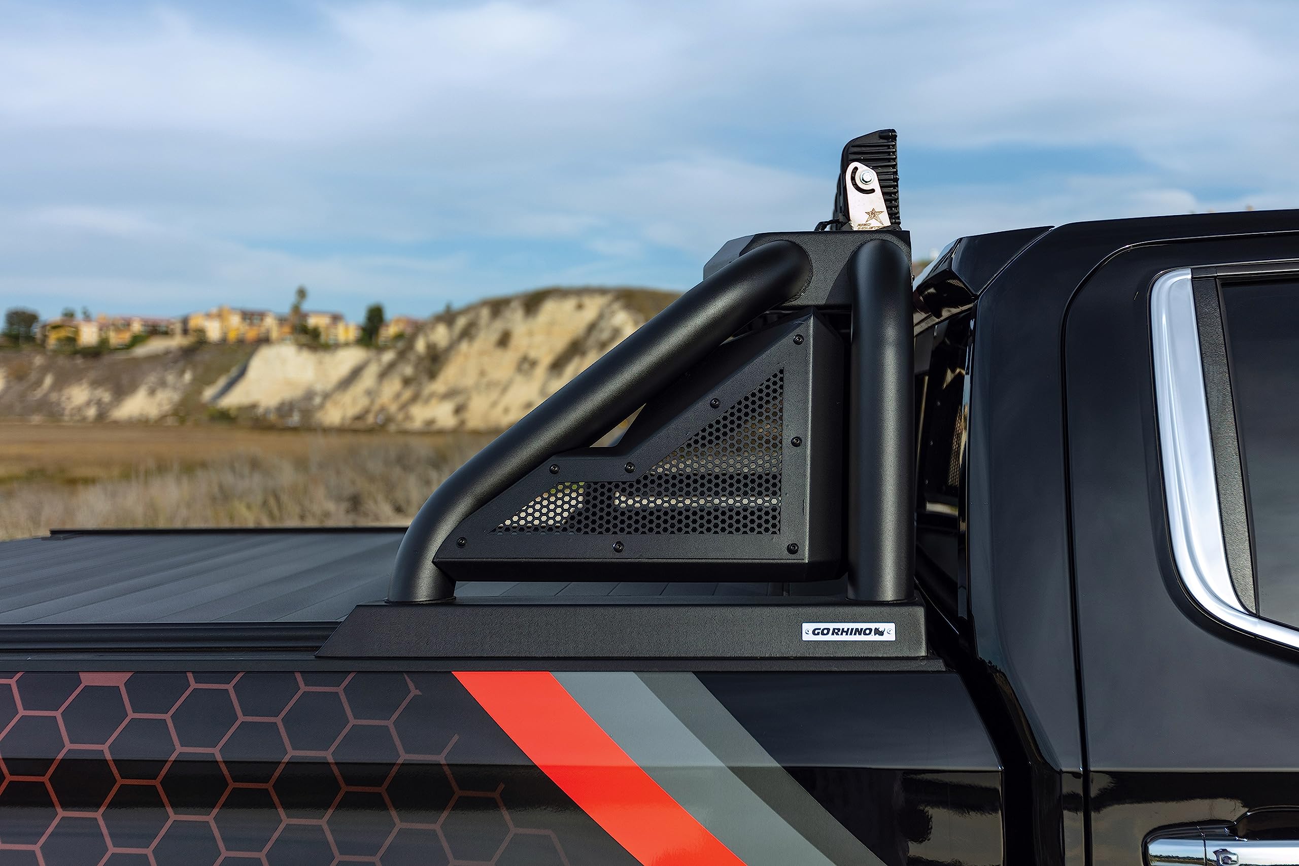 Sport Bar 2.0 Go Rhino w/Power Actuated Retractable Light Mount | Mild Steel, Textured Black | 911610T | Fits 2019-2023 Chevrolet/GMC Silverado/Sierra 1500; 2022 Silverado 1500 LTD