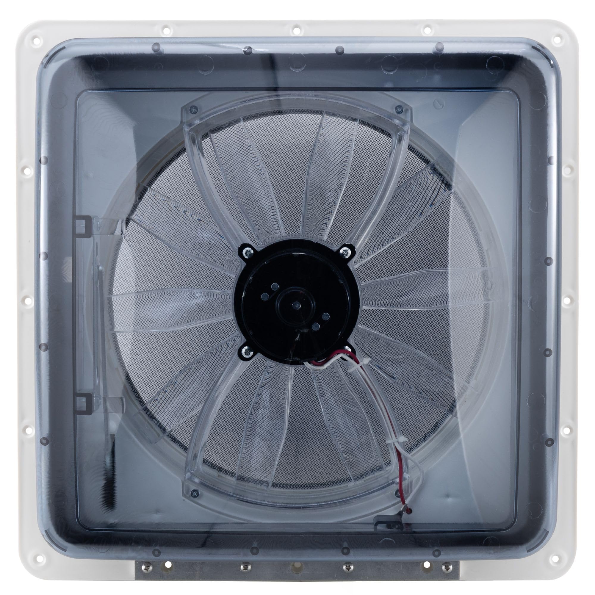 Zephyr RV HENG'S INDUSTRIES 14" Roof Vent Fan | Clear Lid | Manaul Crank | White Screen Frame, Collar, & 6" Square Garnish | SV0112-G4 / 70112V-G4