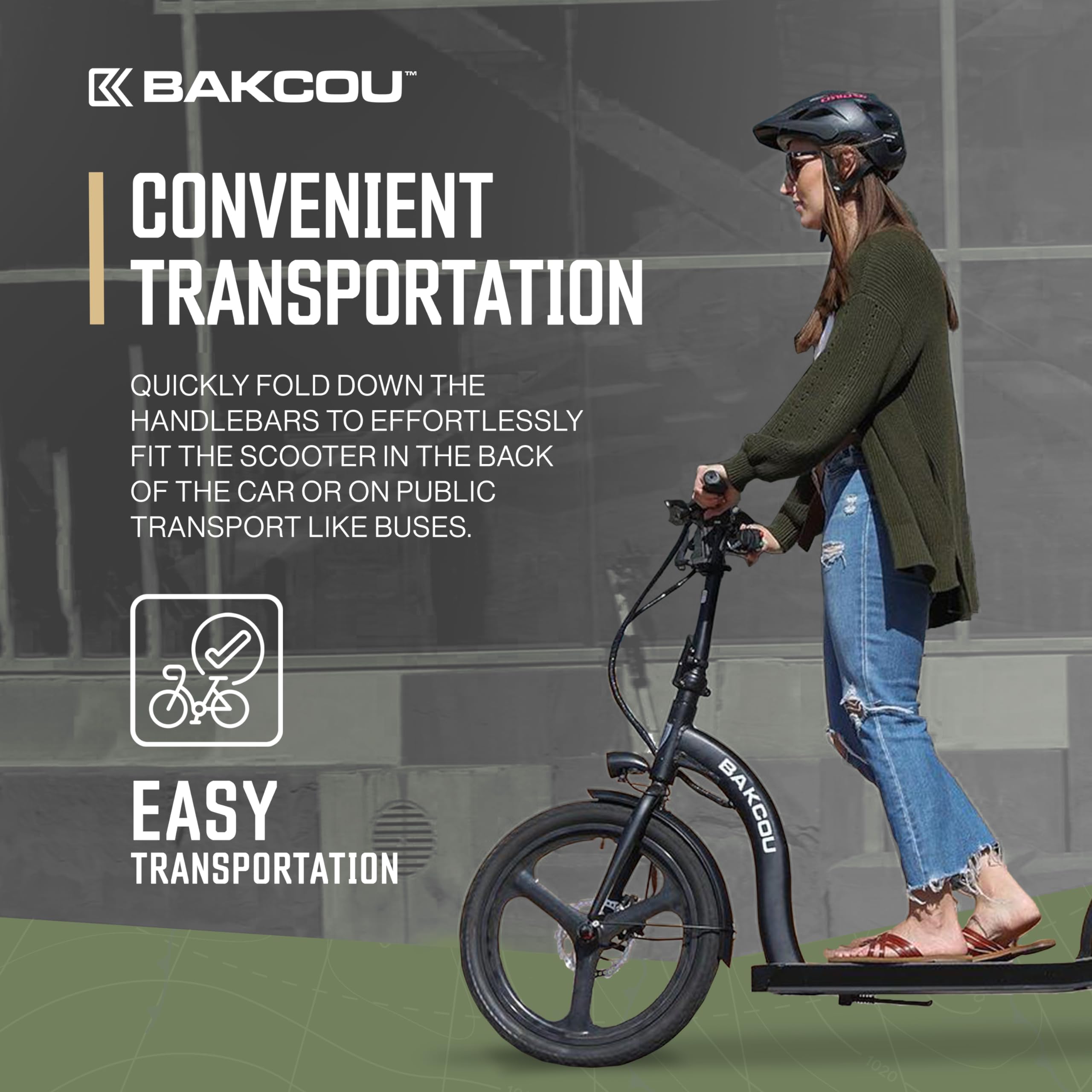 Bakcou - Electric Scooter Foldable Badger with Seat - Matte Black - 350W Motor 36V Battery, Large Wheels, Disc Brakes with Lights, Horn & Charger
