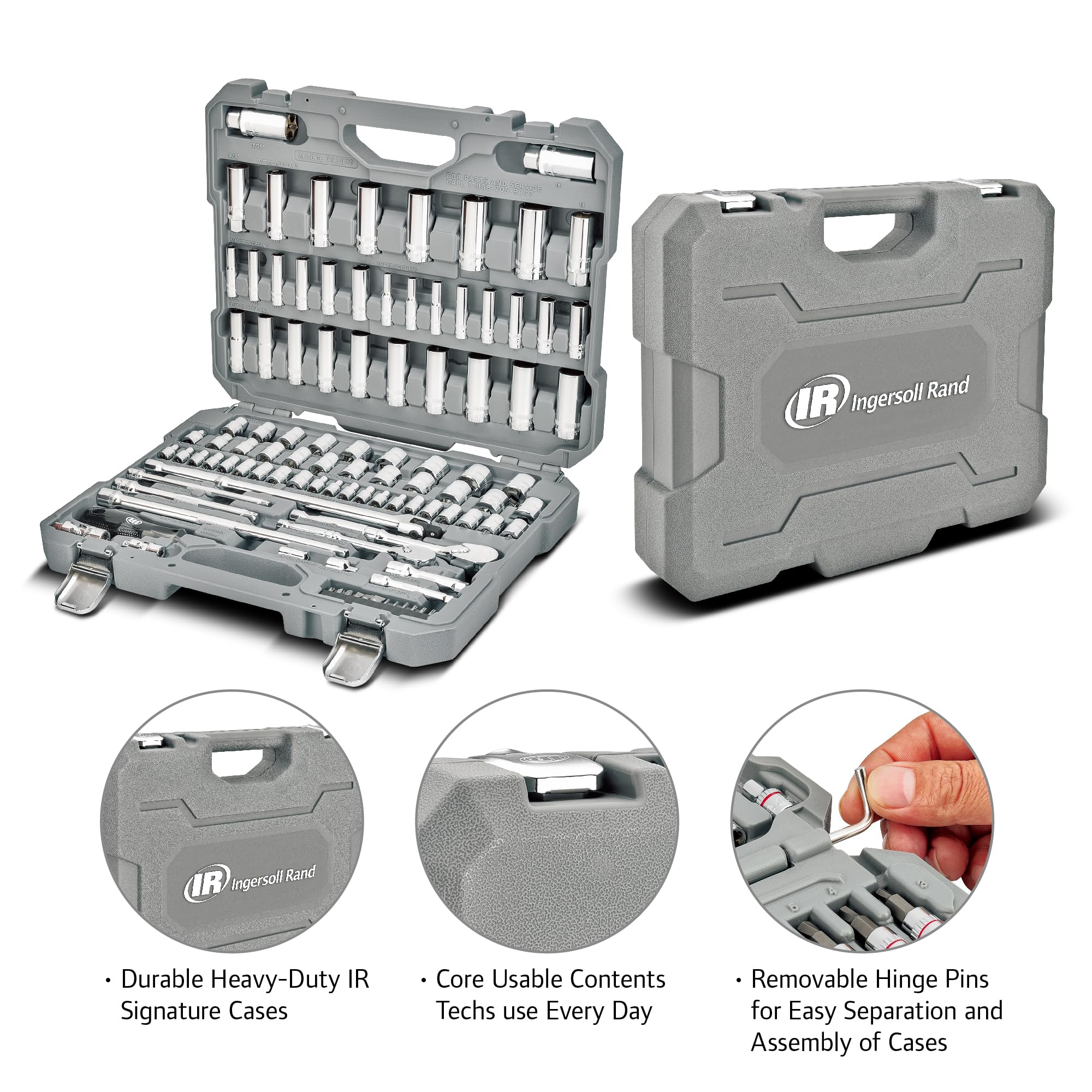 Ingersoll Rand 101 Piece Master Mechanics SAE/Metric Tool Set, Includes 1/4" & 3/8" Drive, 76 Sockets, 72-Tooth Seal-Head Ratchets, Tools & Accessories – 752020