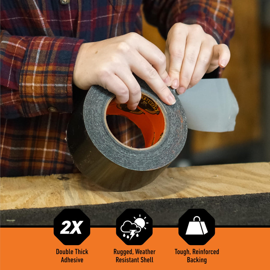 Gorilla Tape Black Tough & Wide, 2.88" x 25 yd (Pack of 1) - Heavy Duty and Weather Resistant for Indoor or Outdoor
