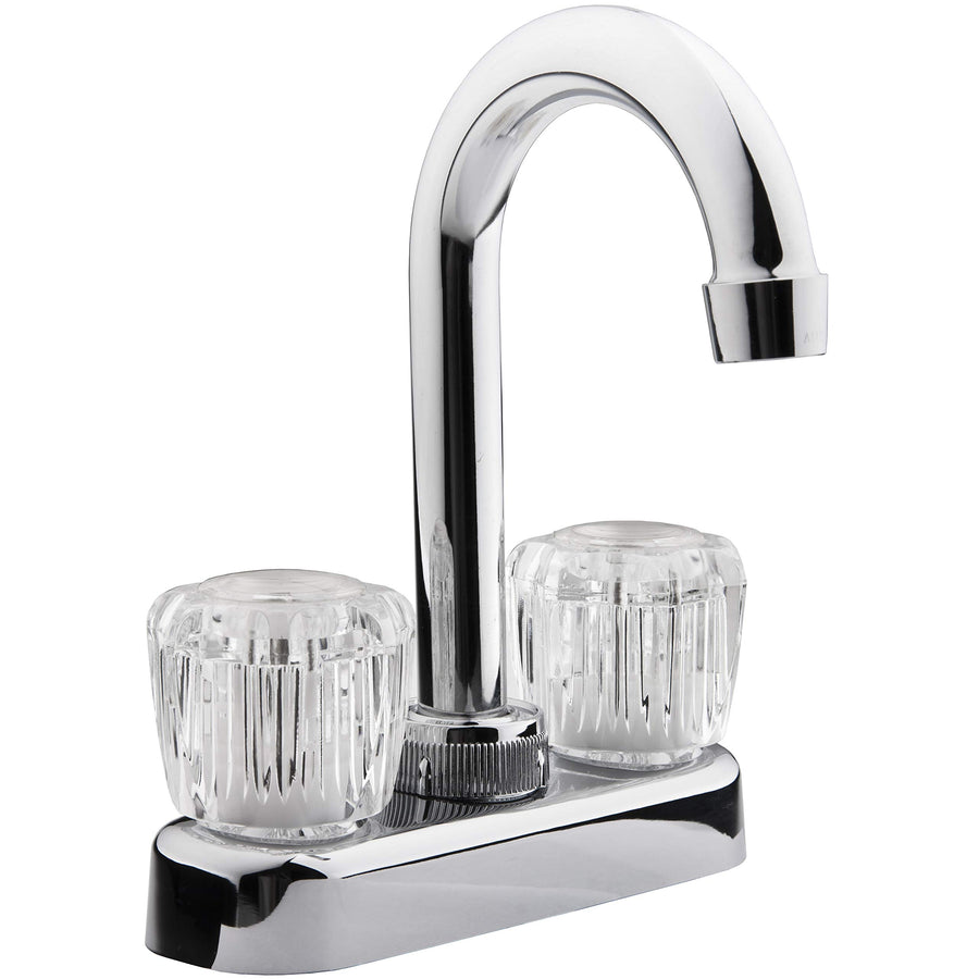 Dura Faucet RV Swivel Bar Faucet DF-PB150A-CP with Clear Acrylic 2-Knobs - 6-inch Spout (Chrome)