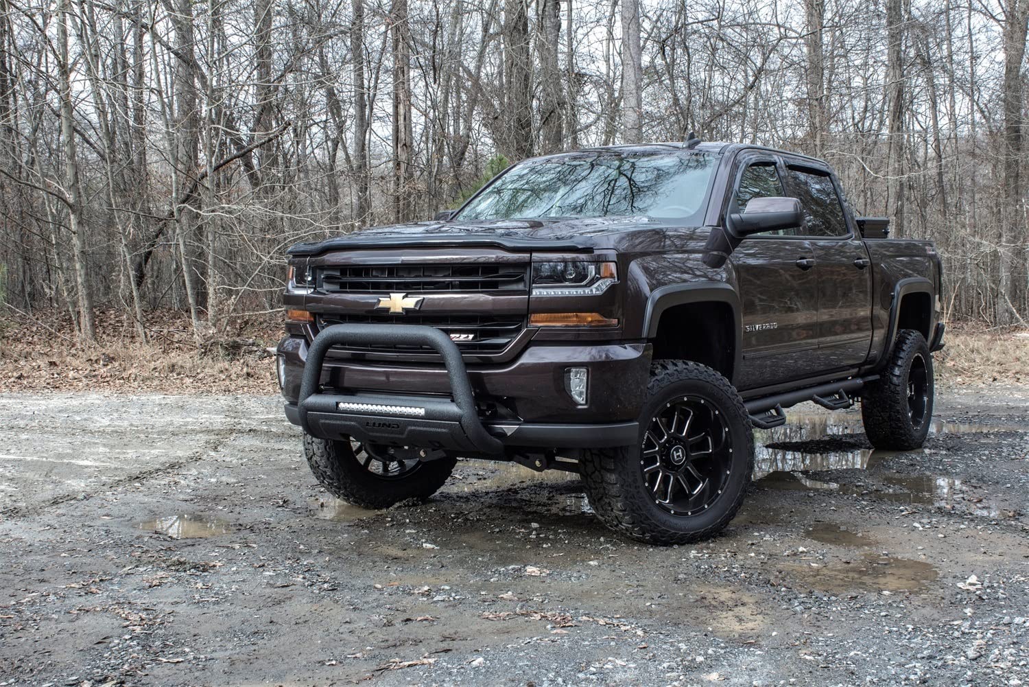 Lund RealTruck 47121214 Black Bull Bar with Integrated 20" LED Light Bar for 2007-2018 Silverado & Sierra 1500; 2007-2014 Cadillac Escalade; 2007-2018 Tahoe, Suburban & Yukon; 2007-2013 Avalanche