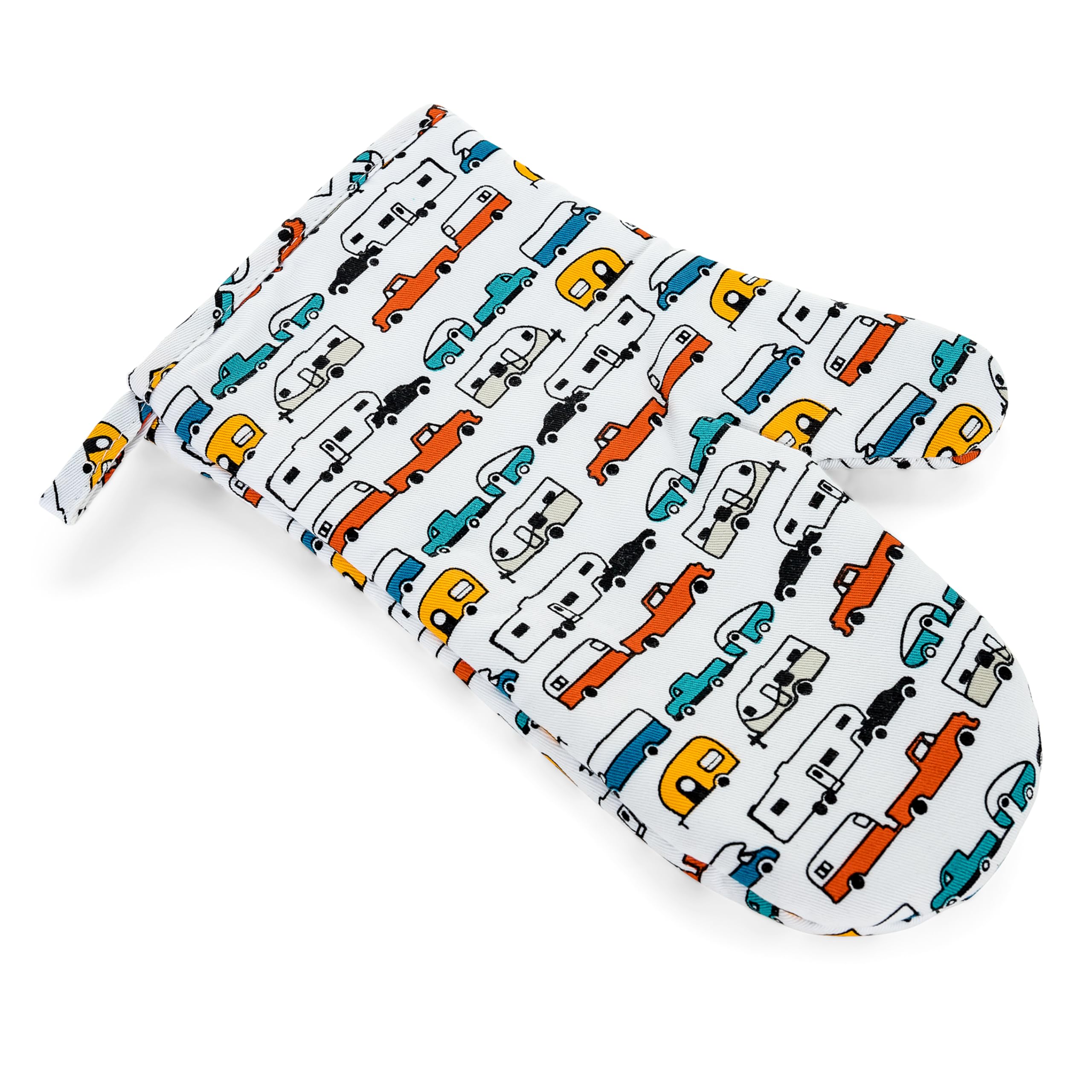 Camco Heat Resistant Life is Better at The Campsite Oven Mitt and Pot Holder Set - Heat Resistant, 100% Cotton - Features Unique RV Camping-Themed Design (53259)