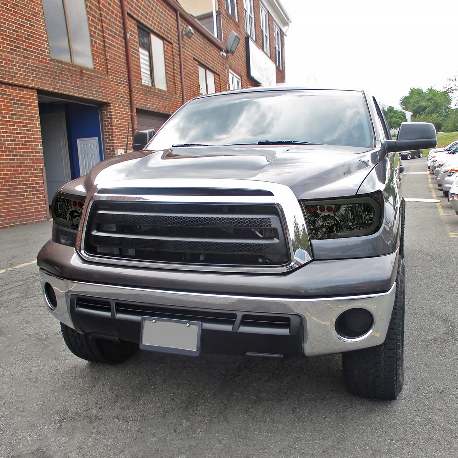 Smoke Headlights w/LED Tube SPEC-D TUNING Compatible with 2007-2013 Toyota Tundra, Left + Right Pair Headlamp Assembly