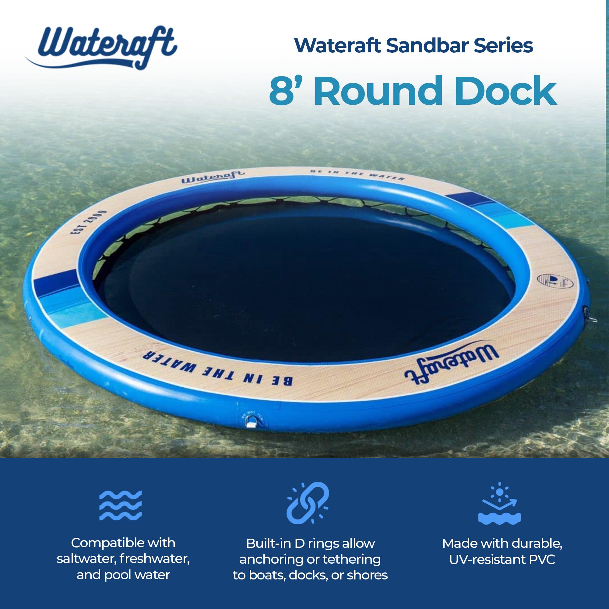 8' Wateraft Inflatable Floating Raft, Round Mesh Ring Float for Lake & Pool, Multicolor