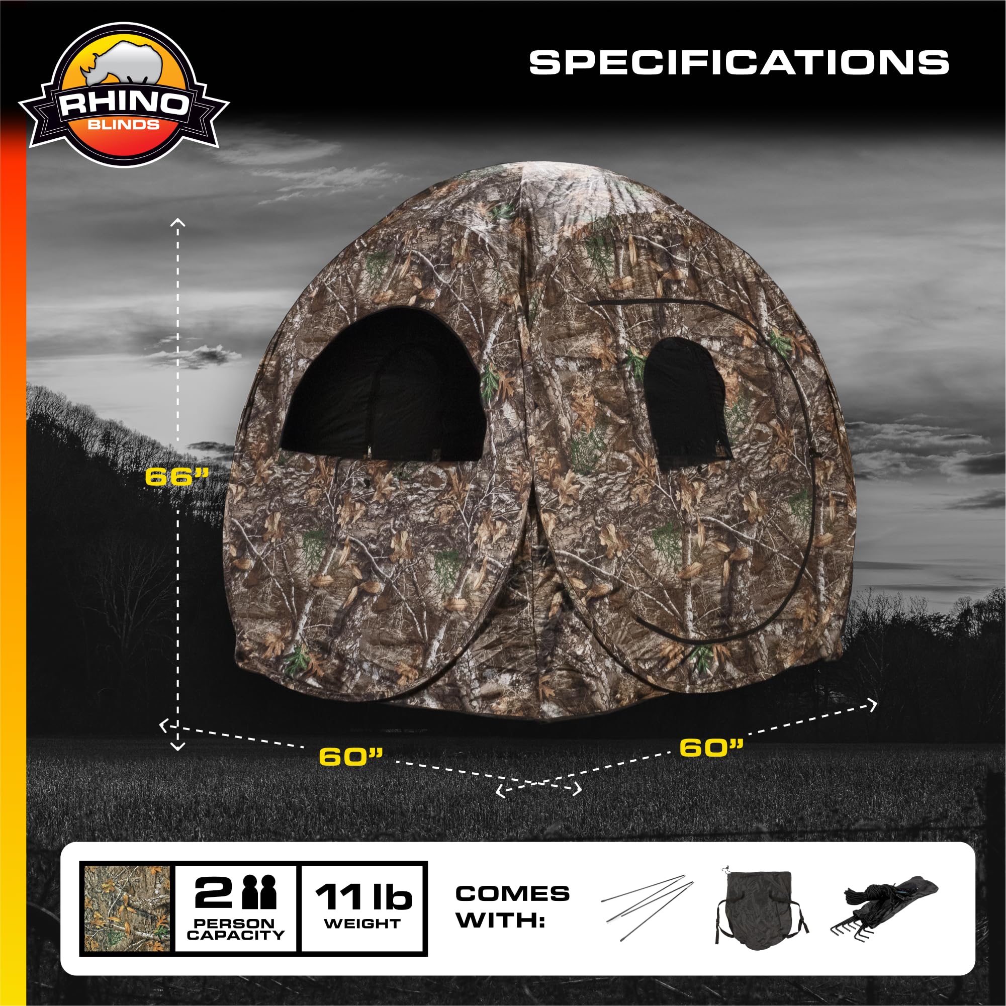 R75-RTE Rhino Blinds 2 Person Hunting Ground Blind, Realtree Edge