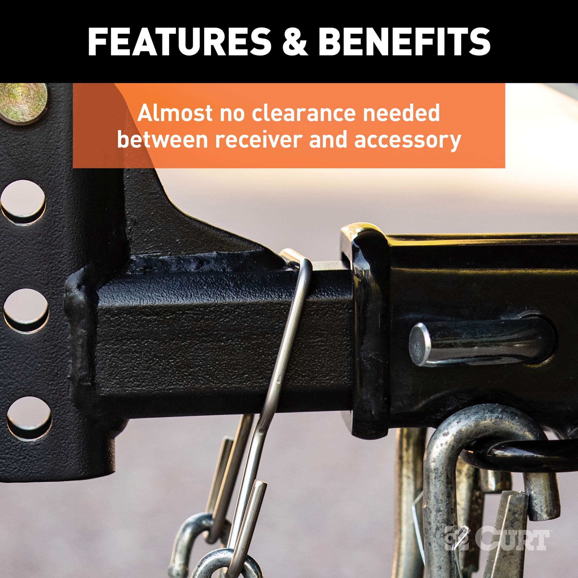 CURT Trailer Safety Chain Holder Bracket for Clip-On 2-inch Shank, Stainless Steel Hanger Hooks