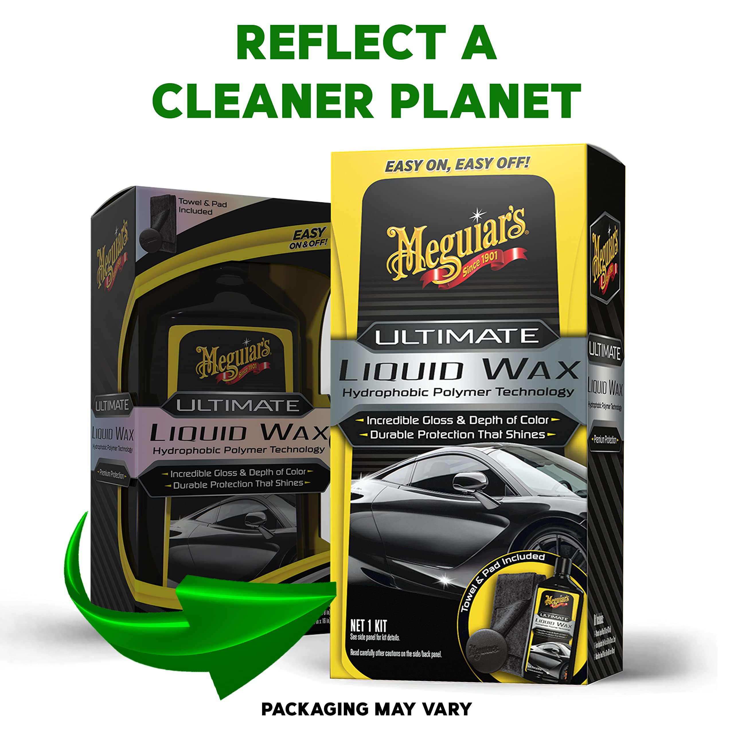 Meguiar's Liquid Ultimate Wax, Improved Liquid Car Wax Formula for Durable Protection that Shines, Premium Towel and Applicator Pad Car Accessories Included, 16 Oz Bottle
