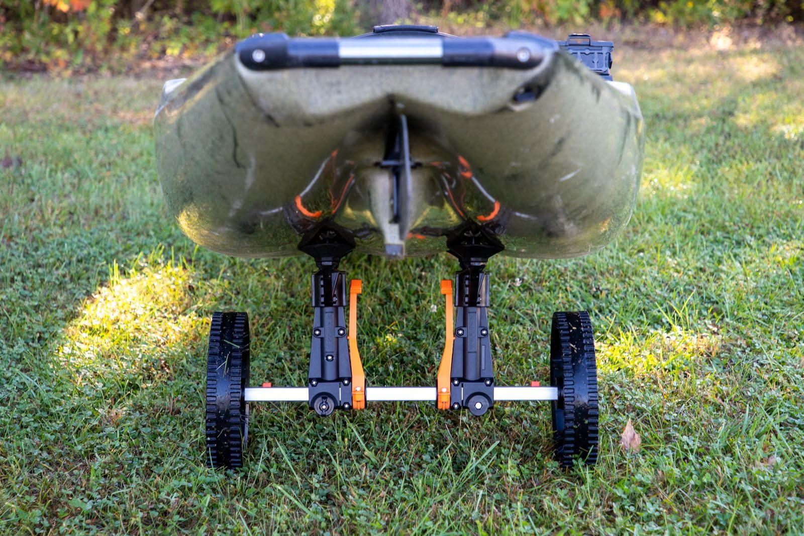 TowNStow YakAttack Scupper Kayak Cart | Collapsible with Extra Fore & AFT Hull Support | Adjustable 5.5" - 14.5" Wide | Dual Kick-Away Stands | 3-Piece BeadLoc Wheel Design & Rubber Tread | USA Made