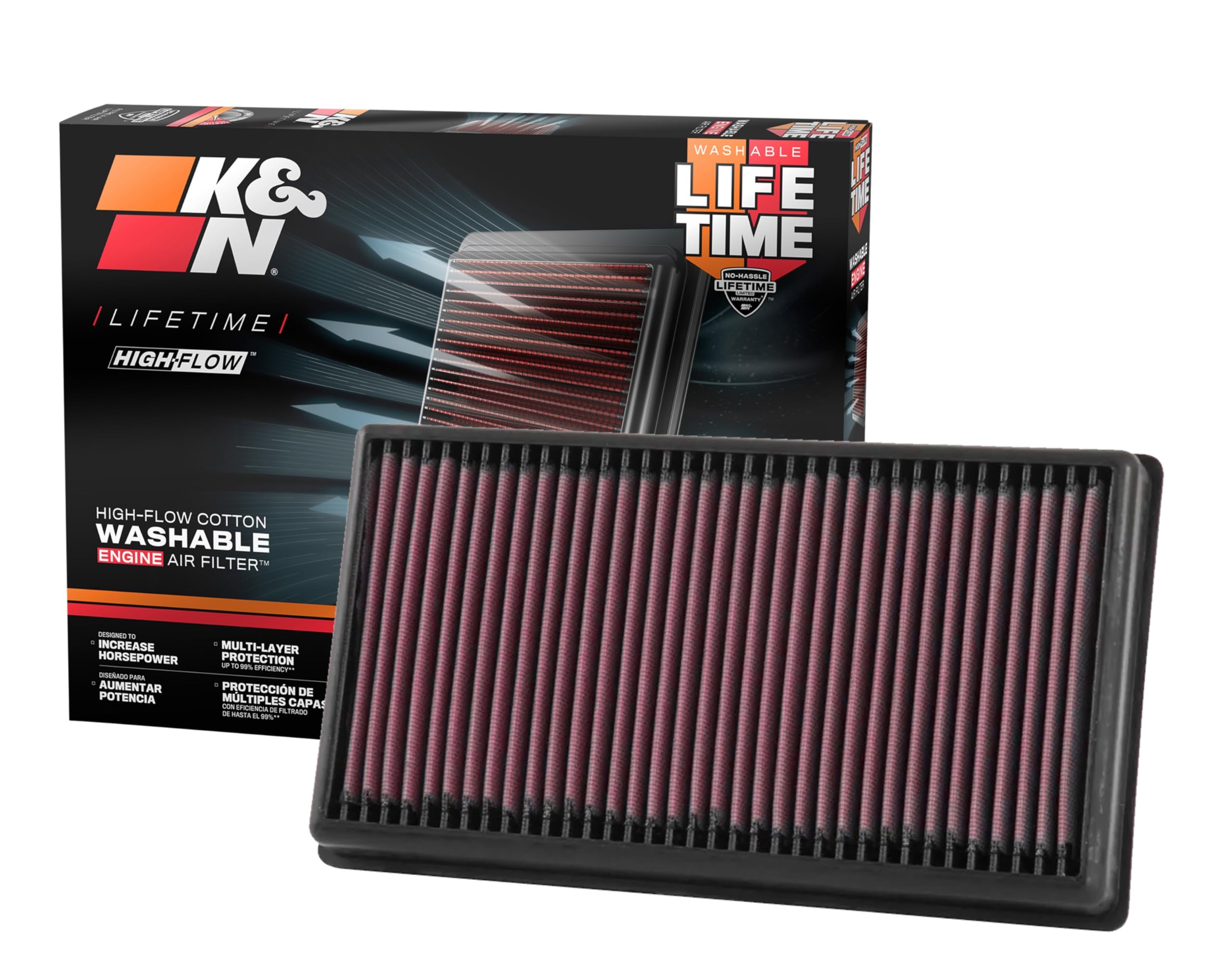 K&N Original High-Flow Lifetime Engine Air Filter: Increase Power: Premium, Washable: Compatible with 2017-2025 Volkswagen: Atlas, Teramount, 33-5071