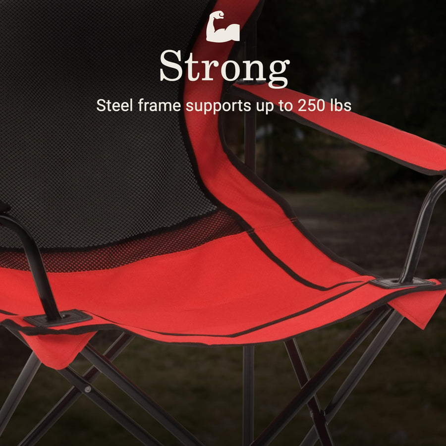 Coleman Quad Camping Chair with Broadband Mesh, Carry Bag & Cup Holder, Cooling Back with Adjustable Arms, Great for Camping, Tailgating, Firepits, Patio, & More