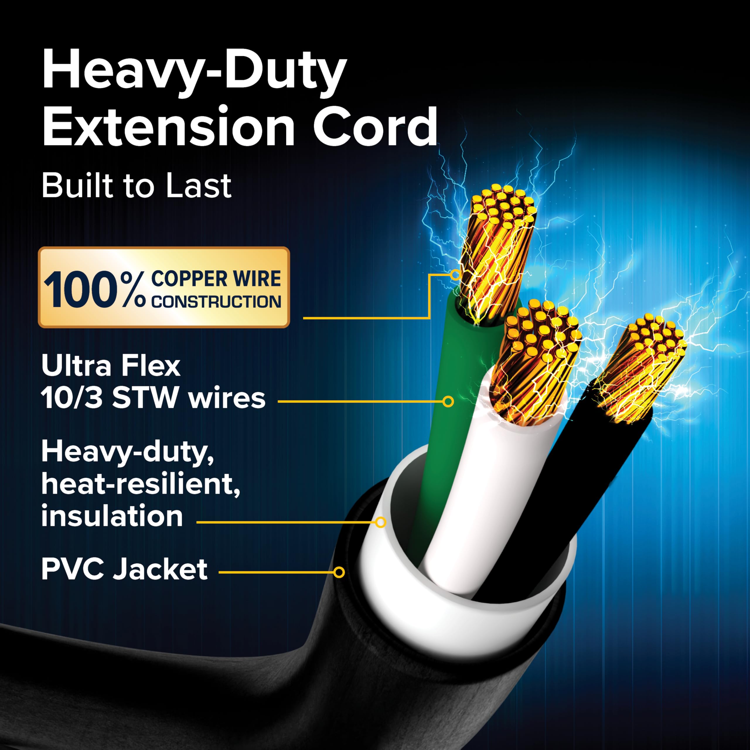 PowerGrip Camco 50-Ft 30-Amp Camper/RV Extension Cord - Standard 30-Amp Male & 30-Amp Female Connectors - Crafted of 10-Gauge Copper Wires w/Heat Resilient PVC Coating - Rated for 125V/3750W (55197)