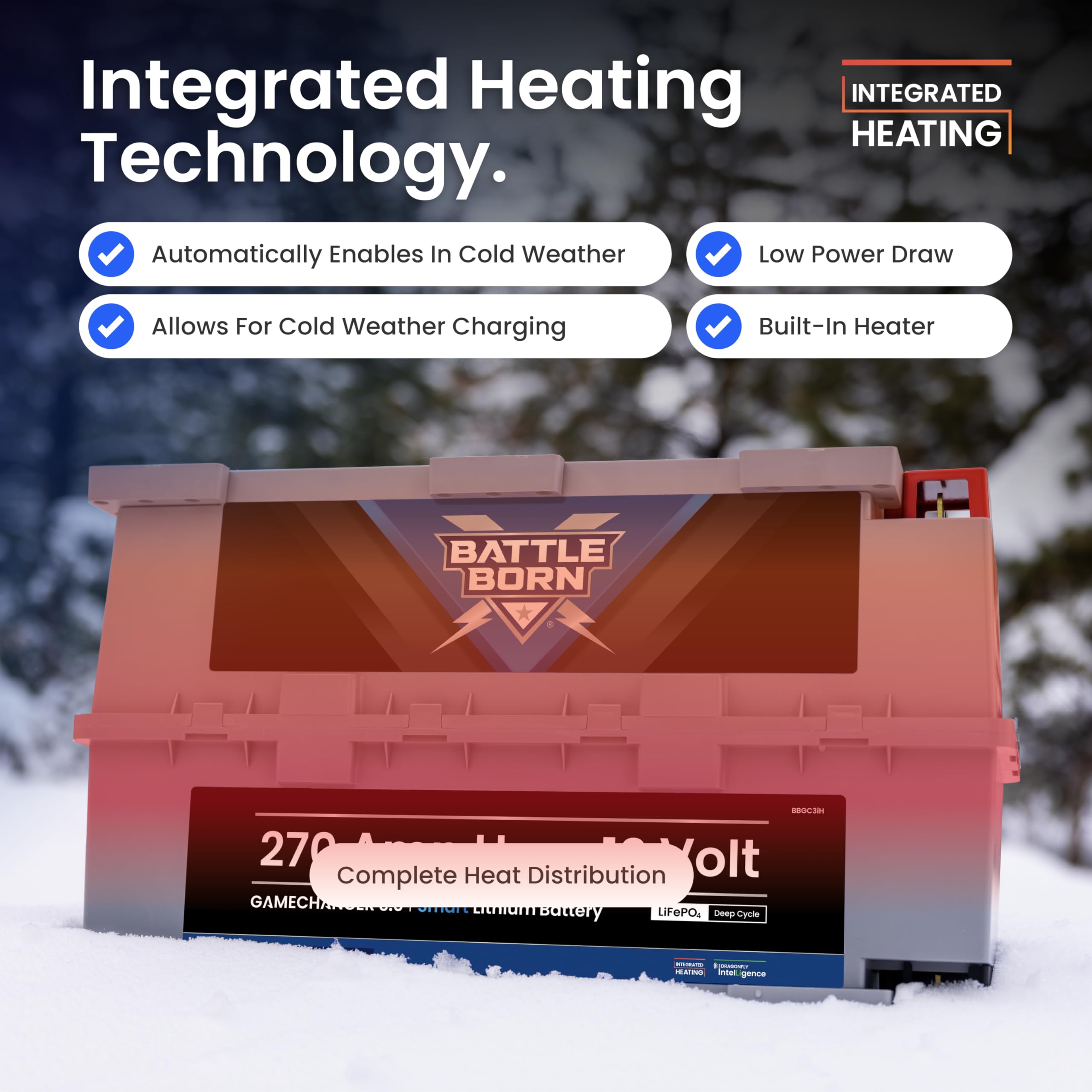 12V 270Ah GC3 Smart Heated Lithium-Ion (LiFePO4) RV, Marine, Solar, & Off-Grid Battery - Battle Born Batteries