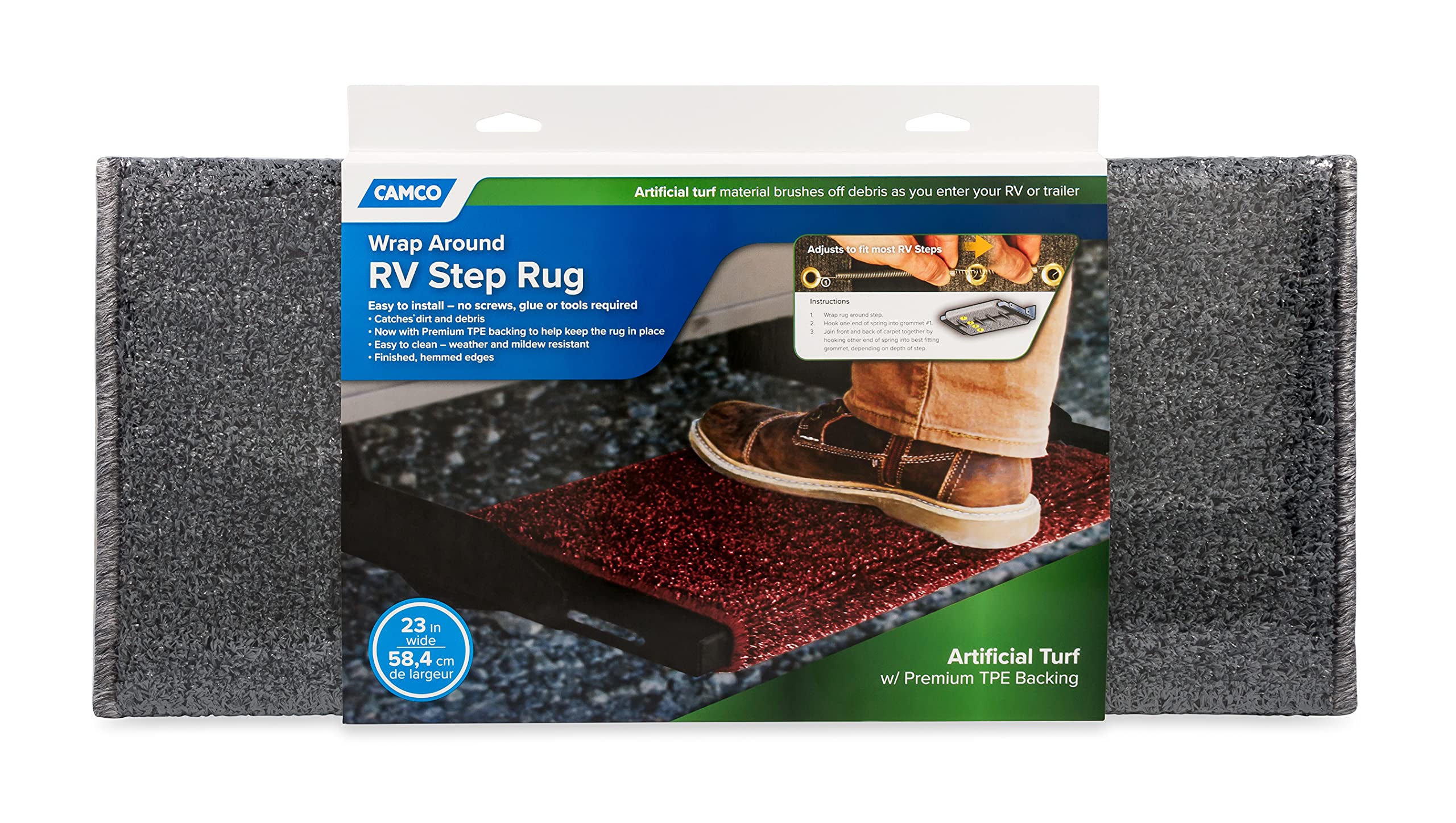 Gray Camco Premium Wrap Around RV Step Rug (Turf Material (22" x 23"))