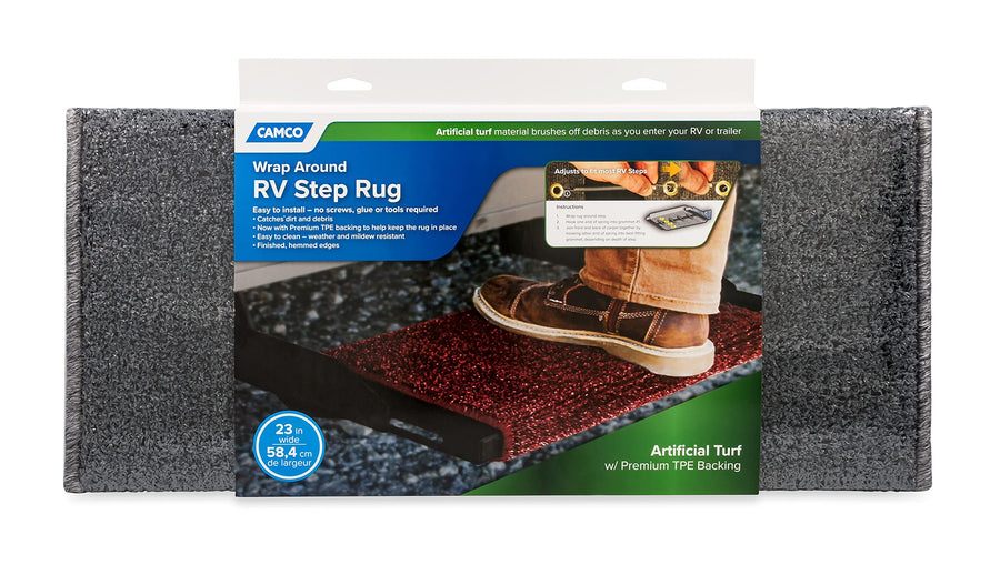 Gray Camco Premium Wrap Around RV Step Rug (Turf Material (22" x 23"))