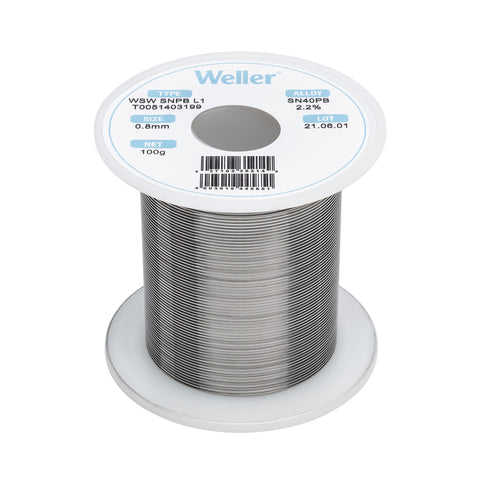 Weller SnPb WSW (T0051403199) Solder Wire, Dia: 0.8 mm / 0.039 in, Wt: 100 g / 3.527 oz, Alloy Sn60Pb40, Flux content 2.2%