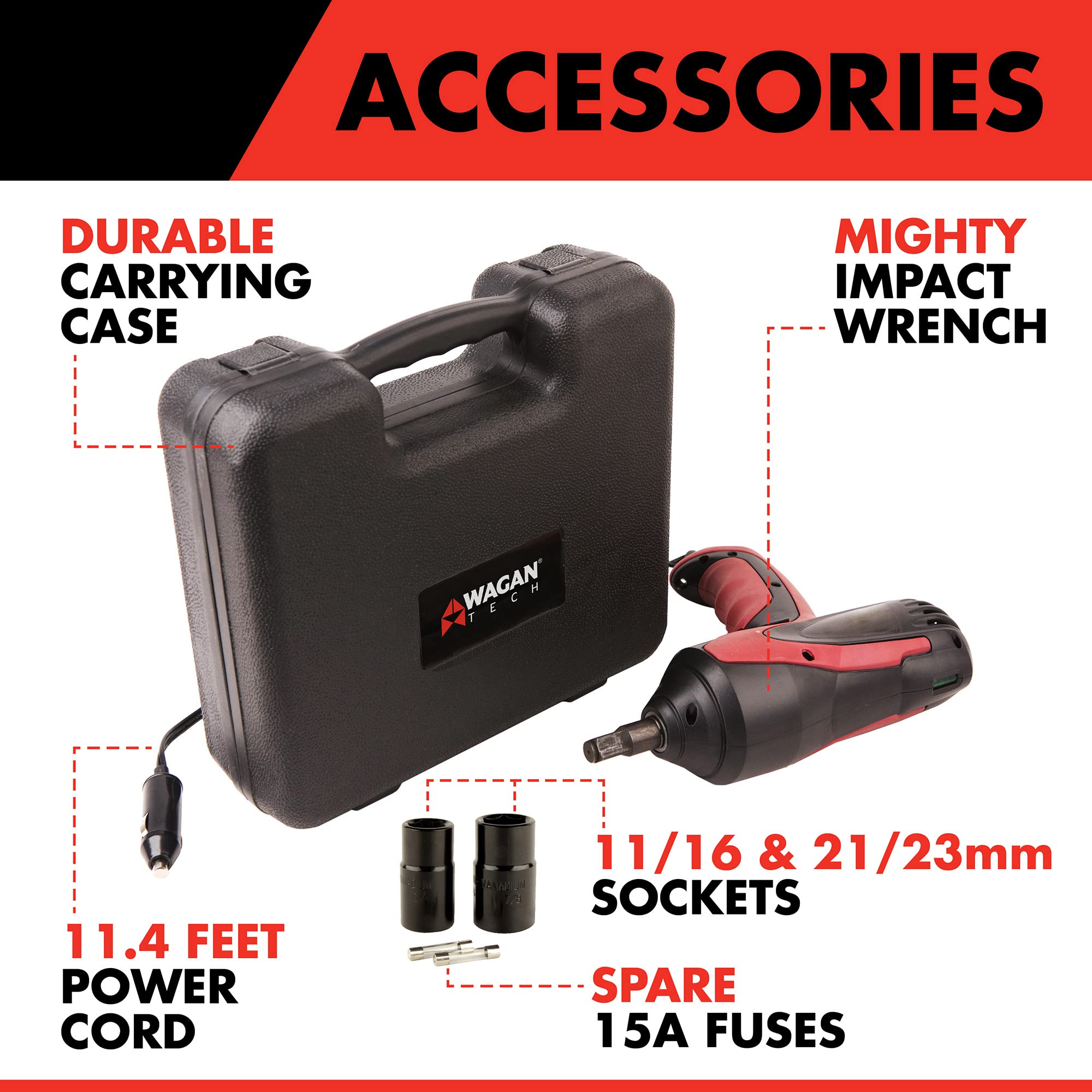 Wagan 12V DC Mighty Impact Wrench EL2257, 1/2 inch 12 Volt Electric Impact Wrench Kit, 271 ft-lbs, Tire Repair Tools with Sockets and Carry Case