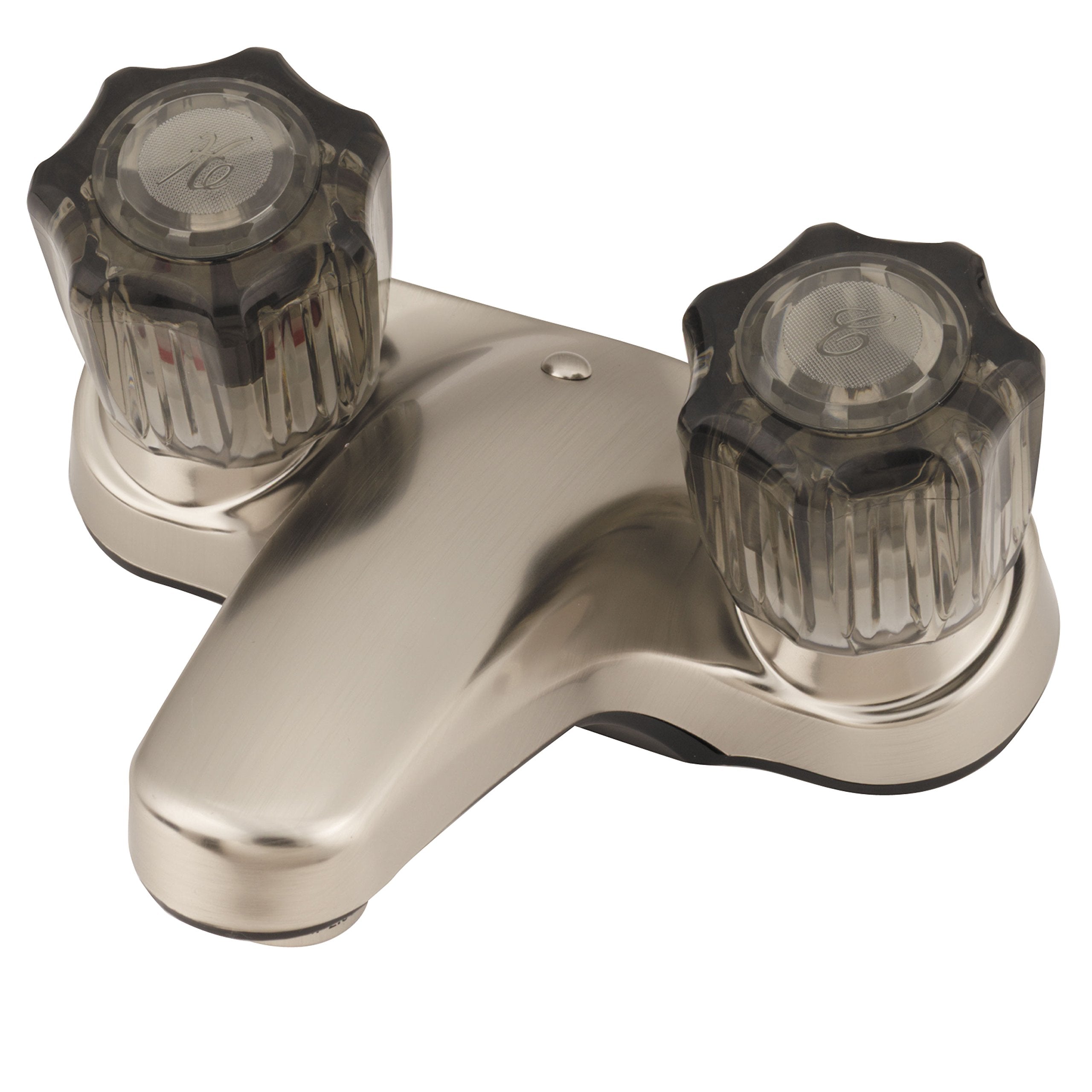 Lavatory Faucet Empire Faucets - 4in Centerset Brushed Nickel Low Arc Bathroom Sink Faucet with Smoke Crystal Handles