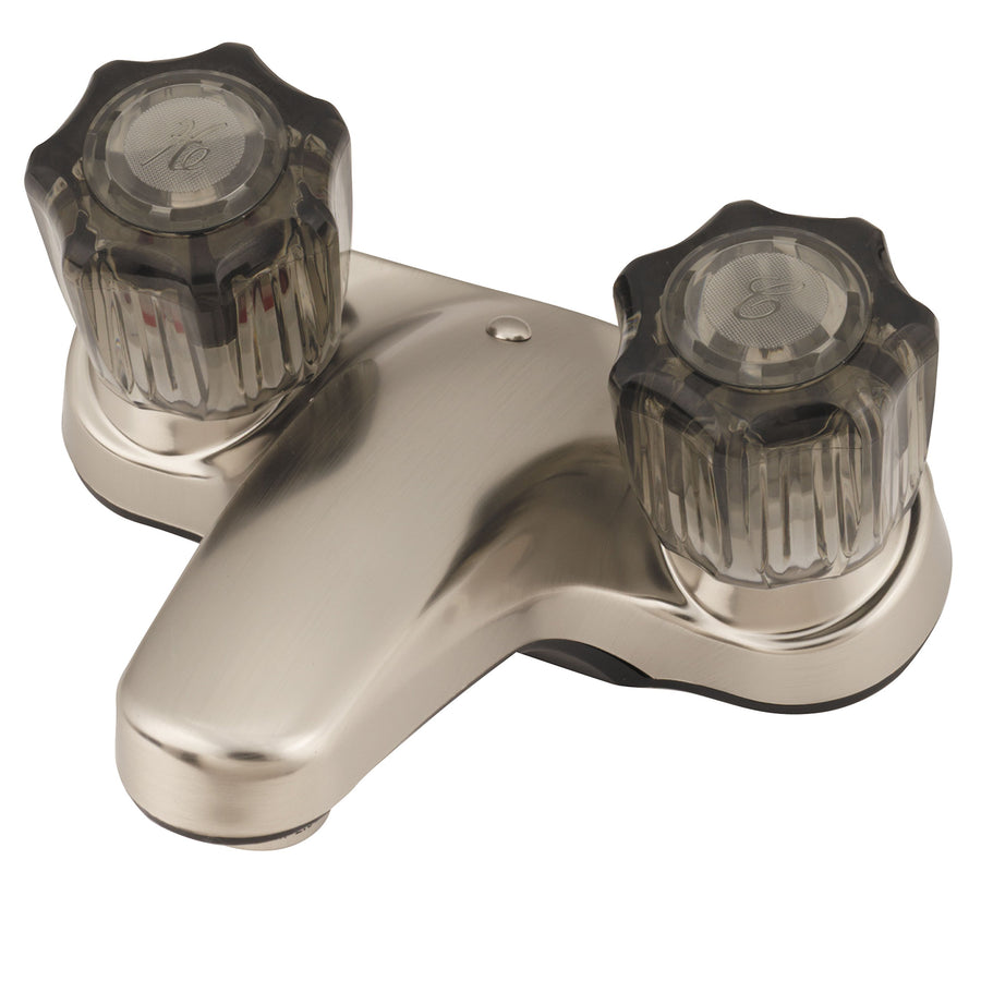 Lavatory Faucet Empire Faucets - 4in Centerset Brushed Nickel Low Arc Bathroom Sink Faucet with Smoke Crystal Handles