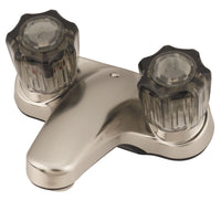 Lavatory Faucet Empire Faucets - 4in Centerset Brushed Nickel Low Arc Bathroom Sink Faucet with Smoke Crystal Handles