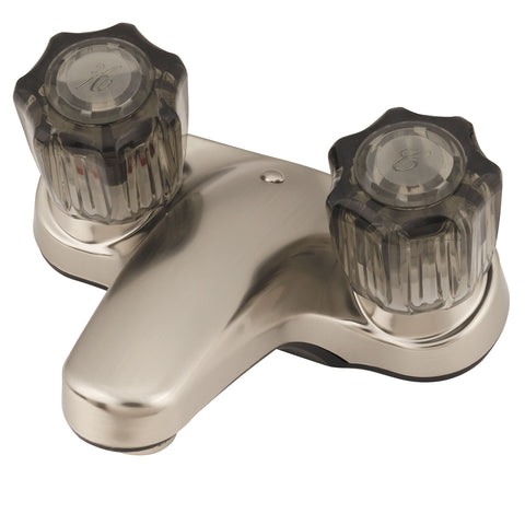 Lavatory Faucet Empire Faucets - 4in Centerset Brushed Nickel Low Arc Bathroom Sink Faucet with Smoke Crystal Handles